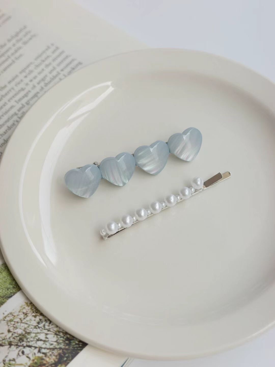 立體雲彩胖胖愛心髮夾+一字珍珠髮夾SET / 3色