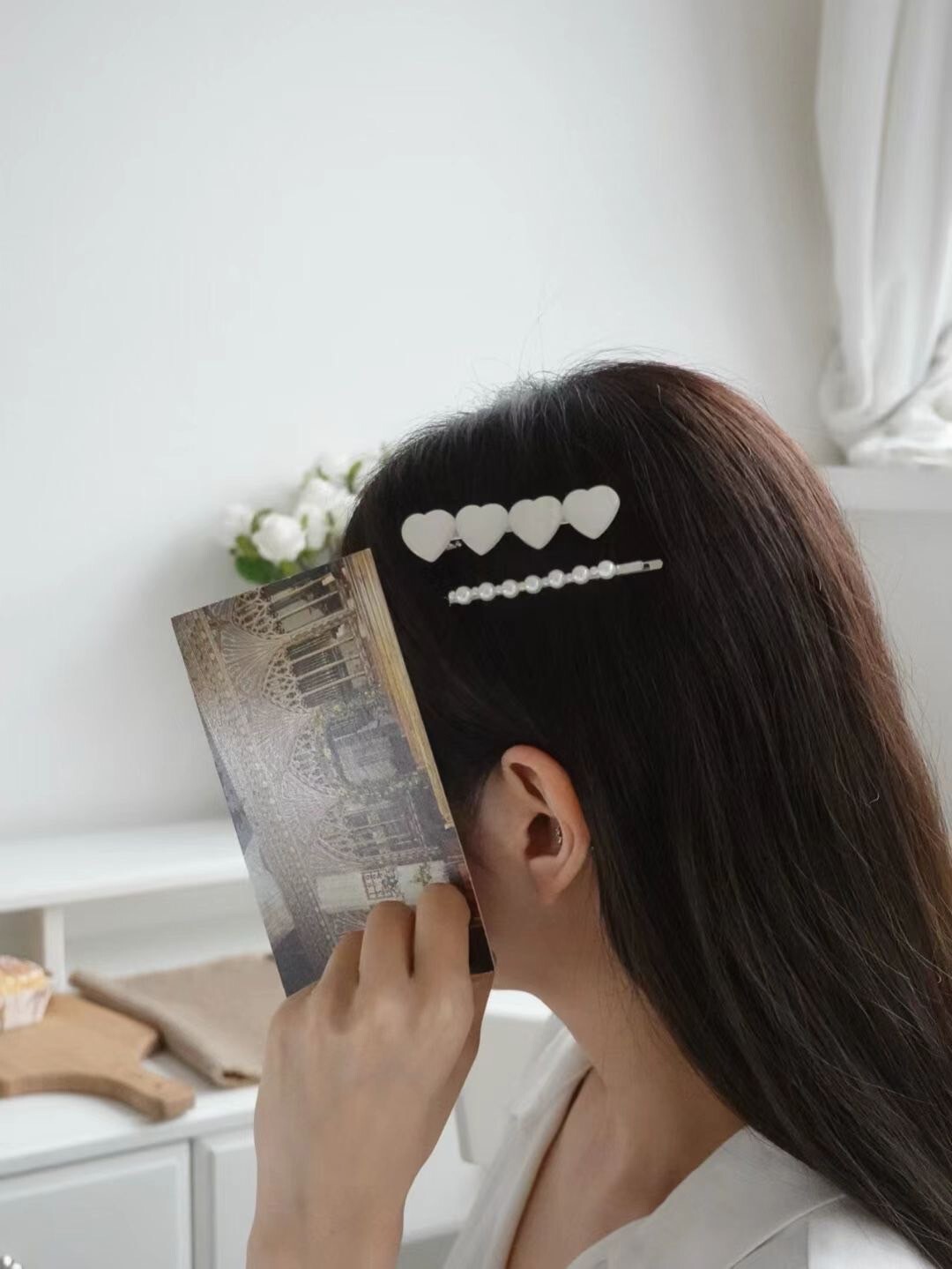 立體雲彩胖胖愛心髮夾+一字珍珠髮夾SET / 3色