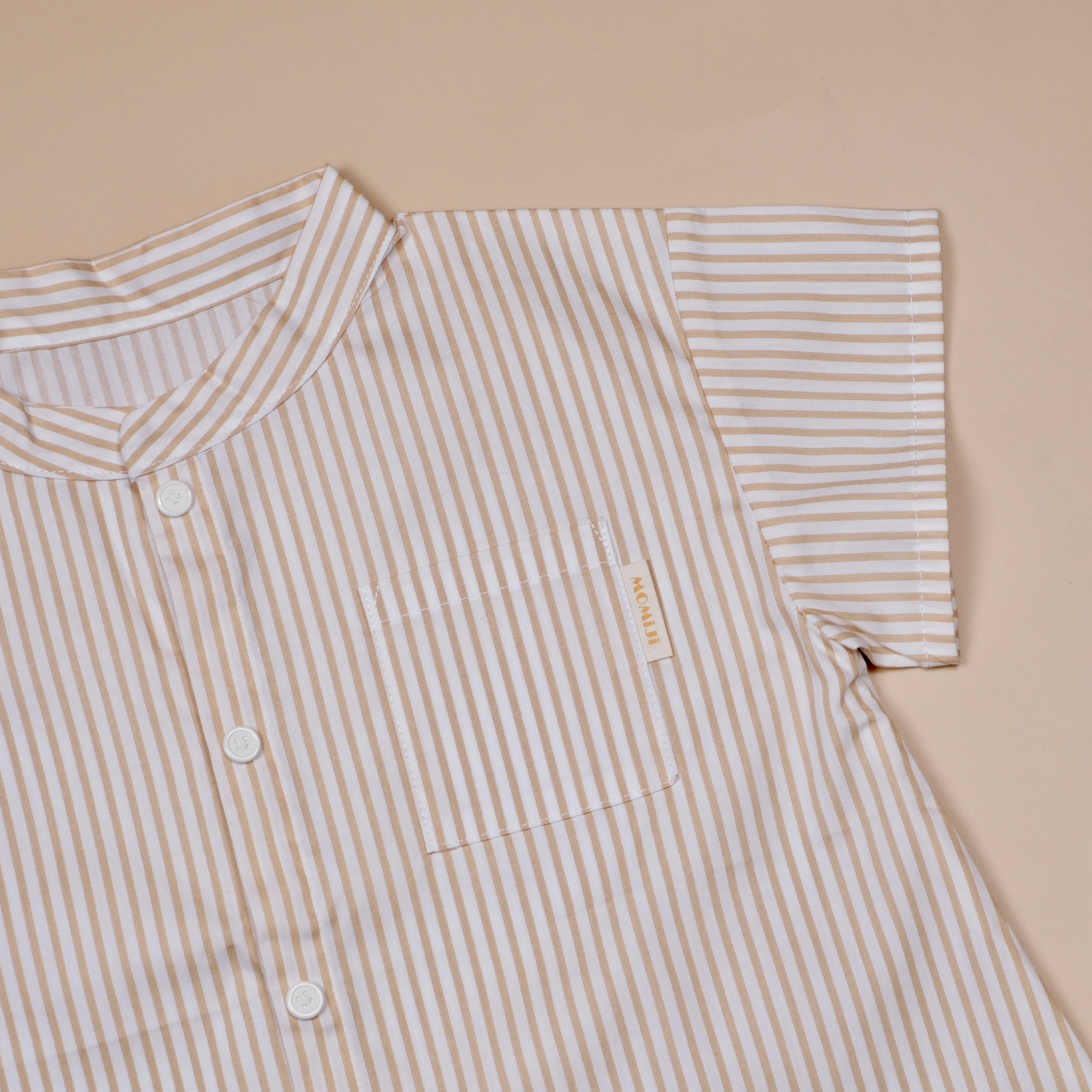 小立領日常 ⧪ 米色線條 ⧪ 短袖立領襯衫
