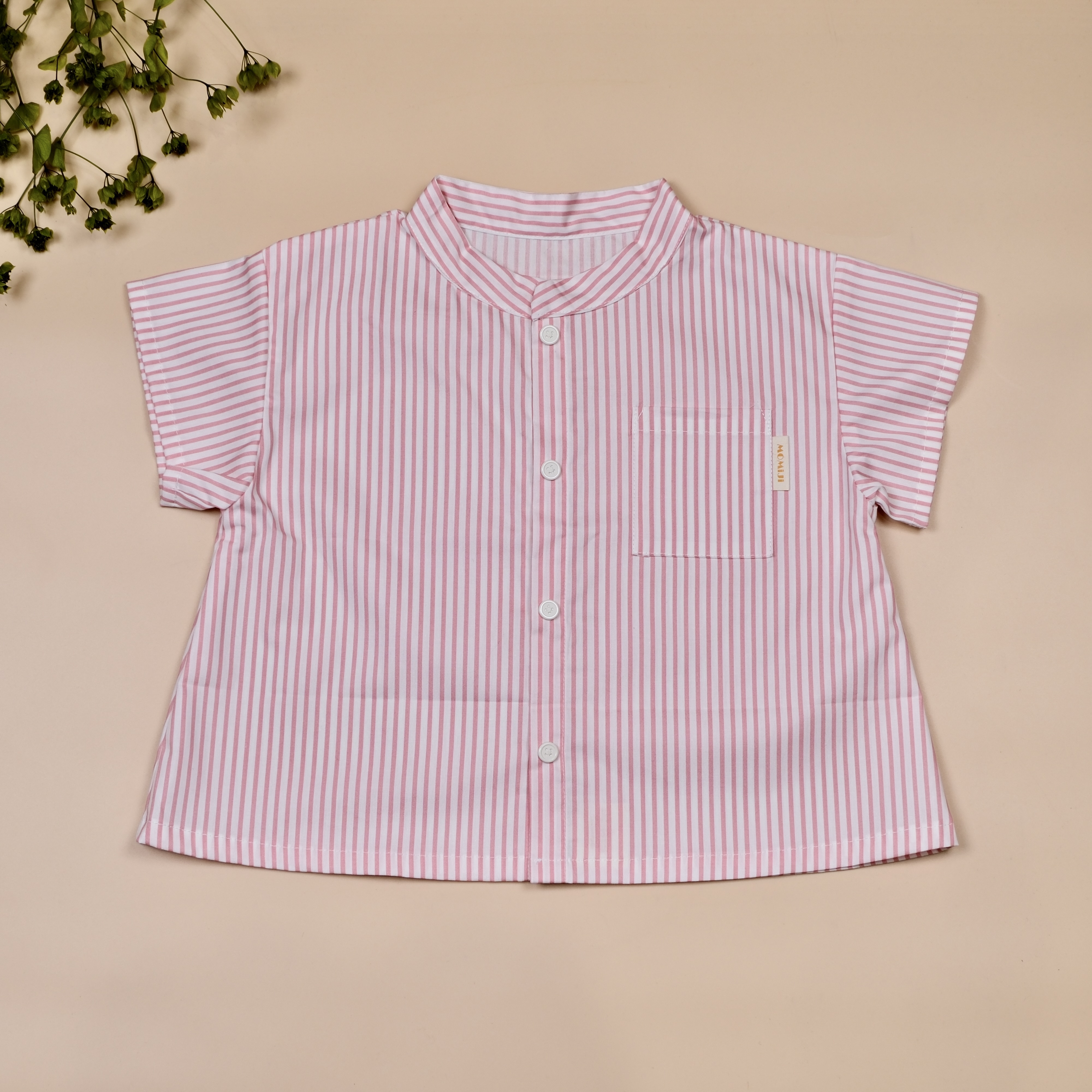 小立領日常 ⧪ 粉紅線條 ⧪ 短袖立領襯衫