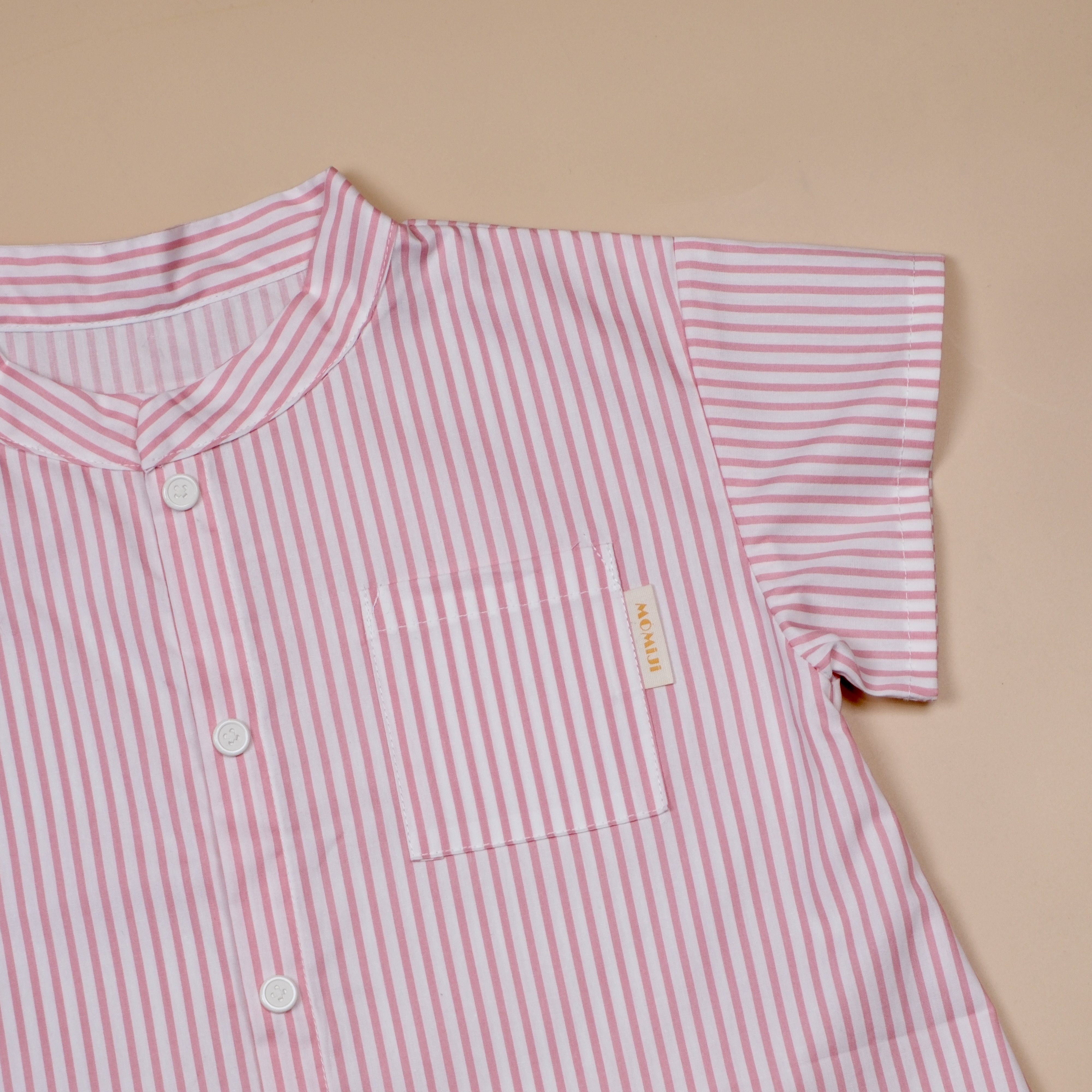小立領日常 ⧪ 粉紅線條 ⧪ 短袖立領襯衫