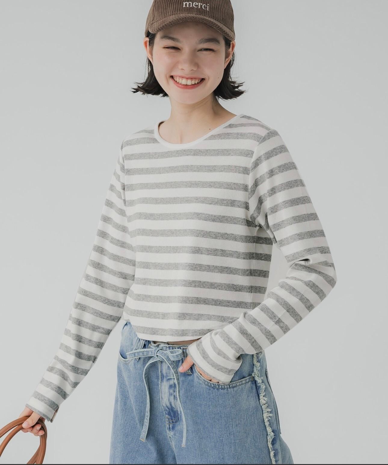 【預購】JN122403 Coca 灰白橫間長袖上衣
