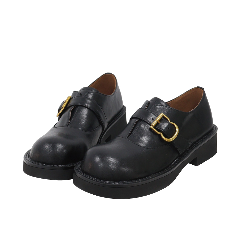 圓頭側扣厚底小皮鞋 -2色