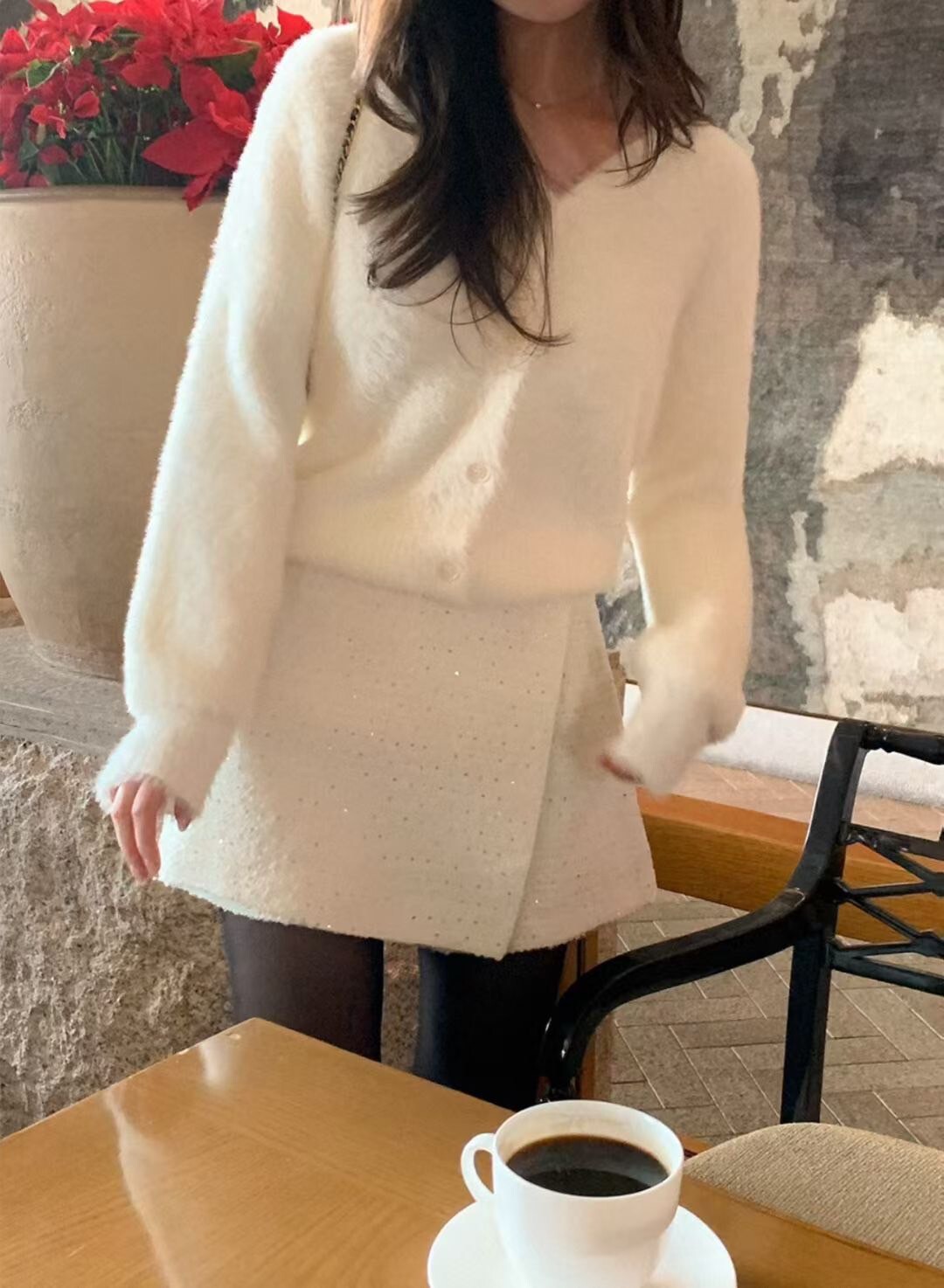 不對稱造型閃閃亮片A字短褲裙-S-Ｍ / 2色