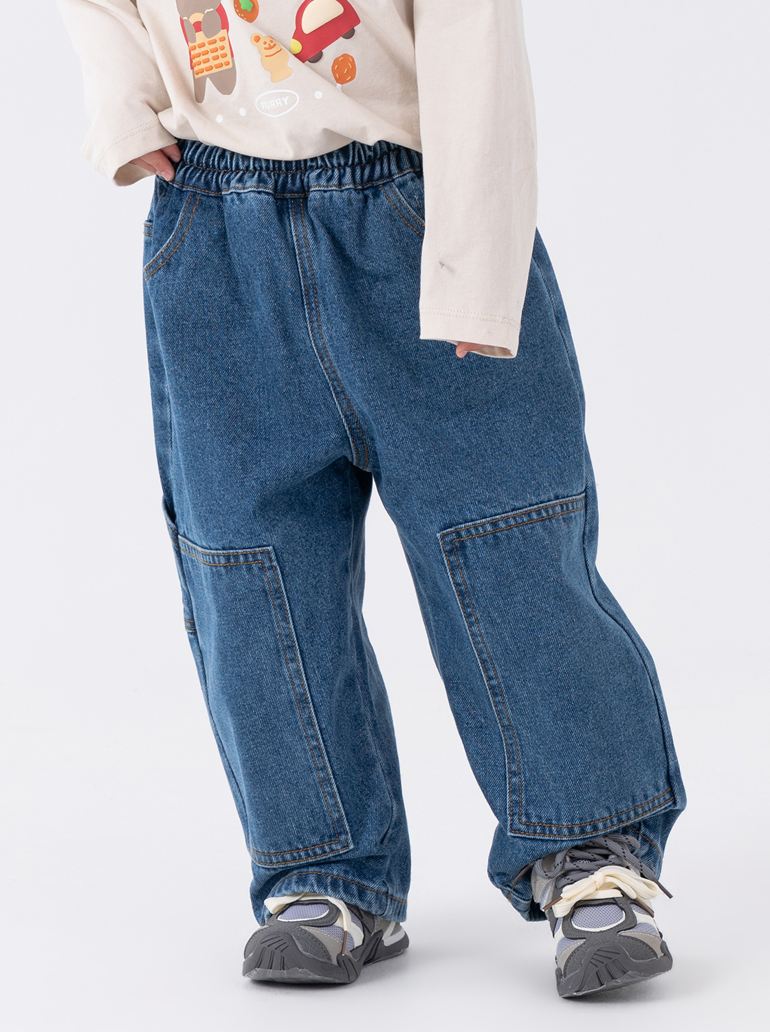 三角旗布標寬鬆錐形工匠褲【童裝】