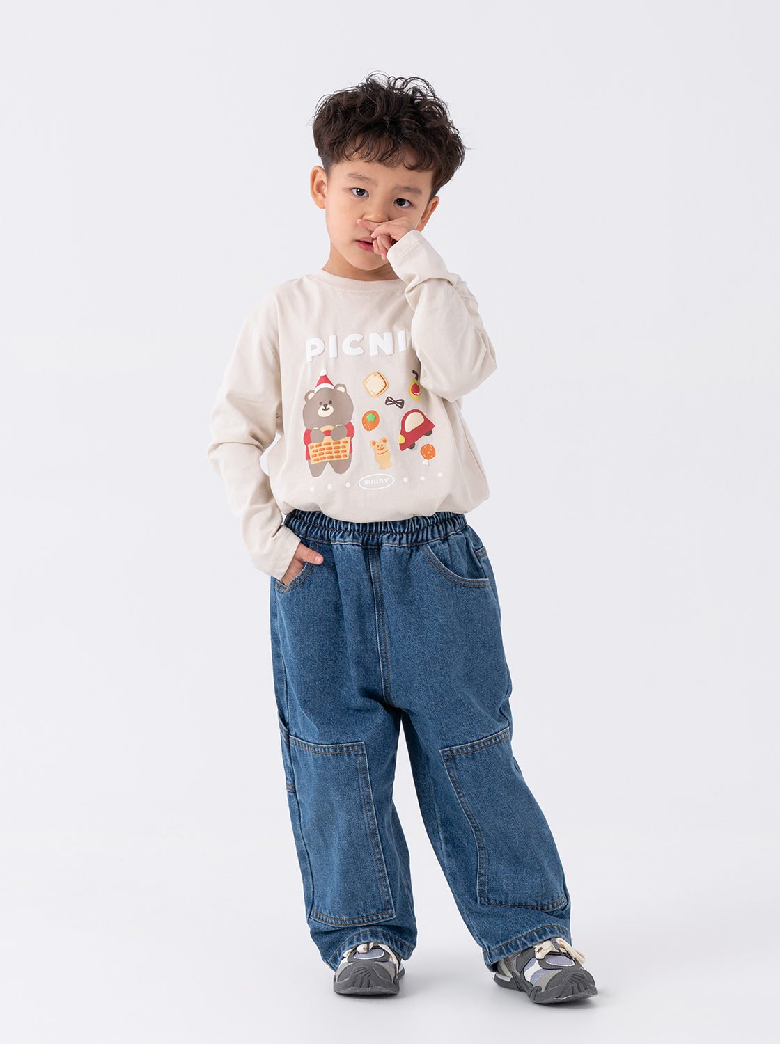 三角旗布標寬鬆錐形工匠褲【童裝】