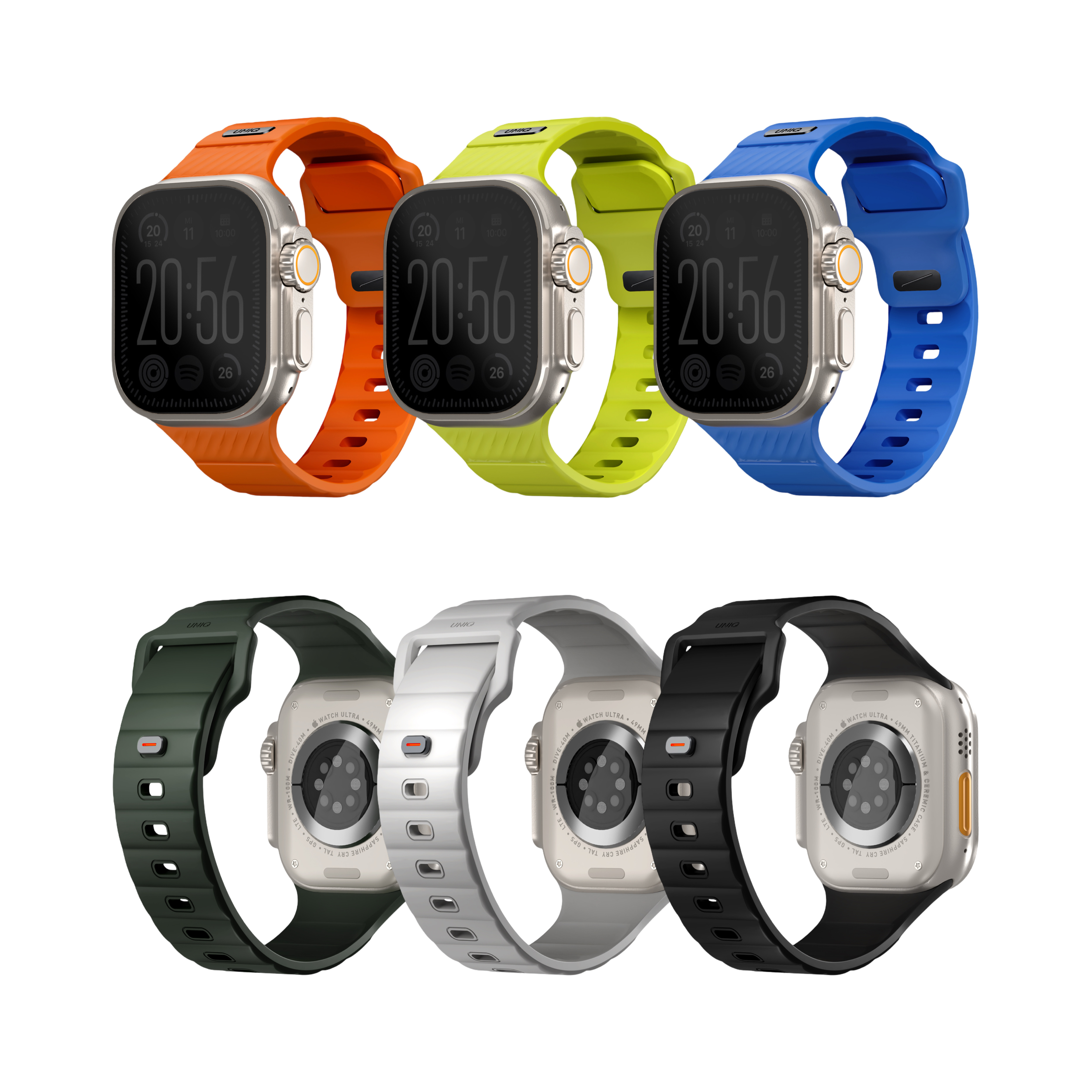 UNIQ Apple Watch 44/45/46/49mm Stride 防水FKM橡膠不鏽鋼錶帶