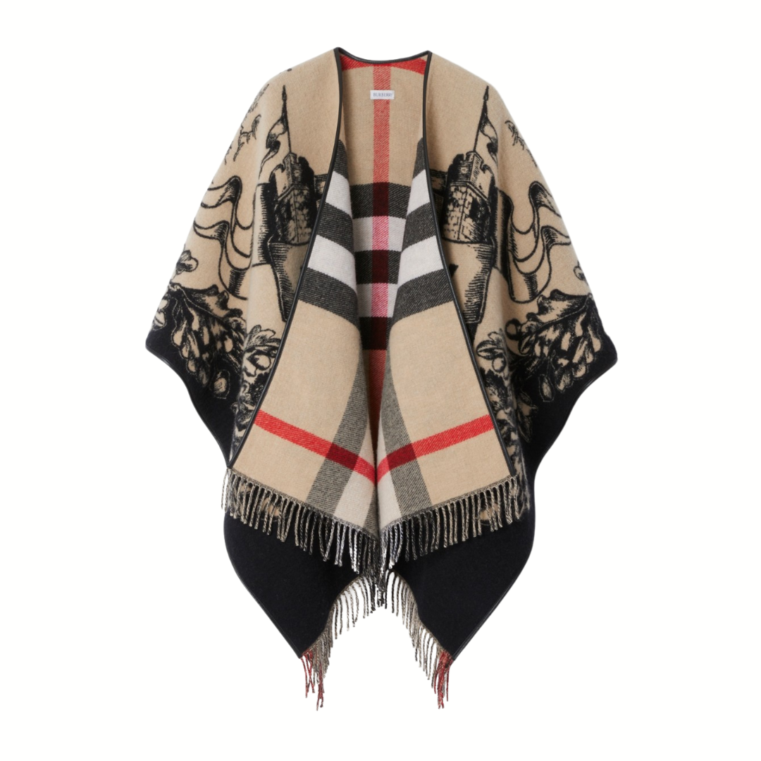 1FF0101-031 BURBERRY Reversible EKD Check Wool Cape Archive Beige (SS26) #8074875 (C-EU-E)