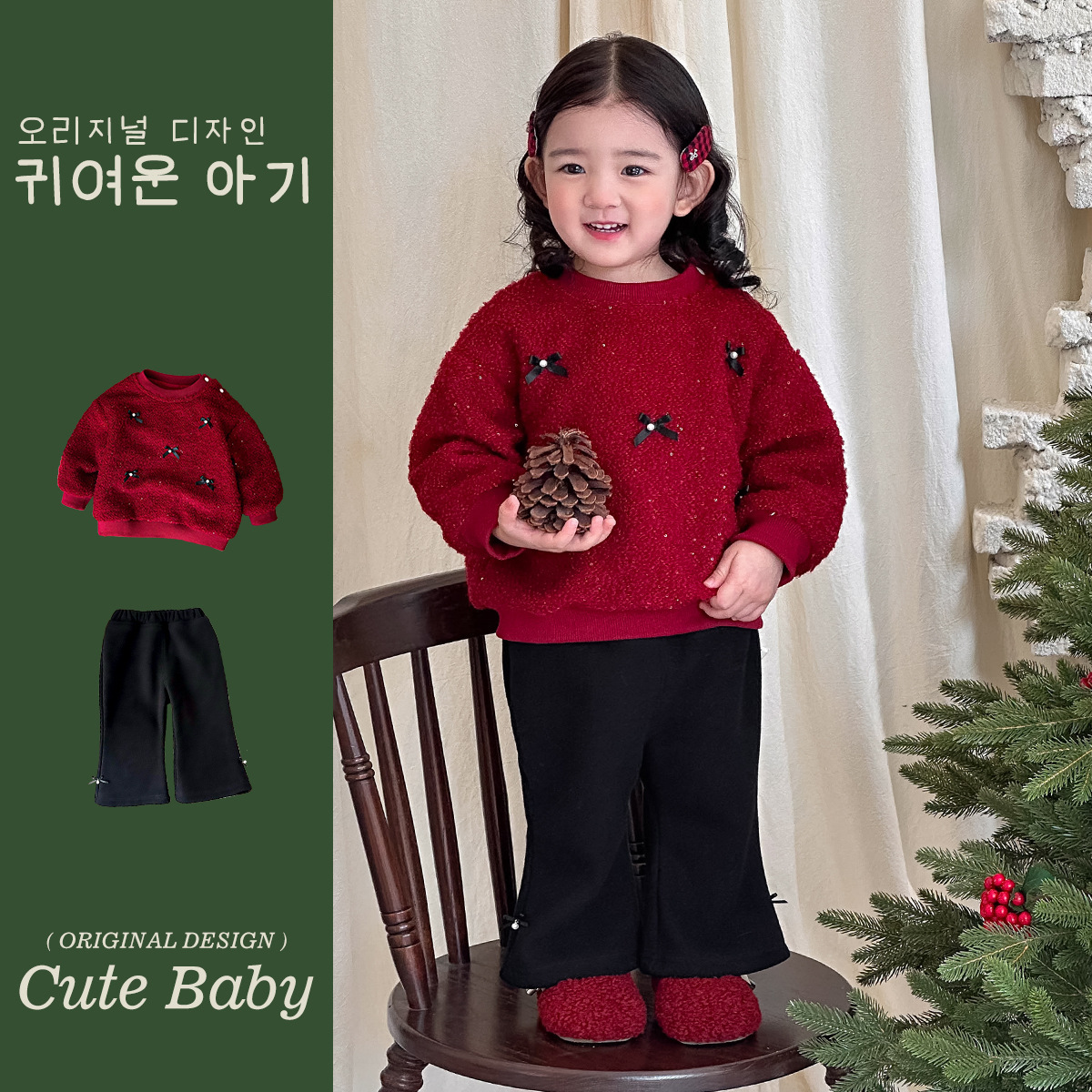 珍珠蝴蝶結加絨套裝(73-100)