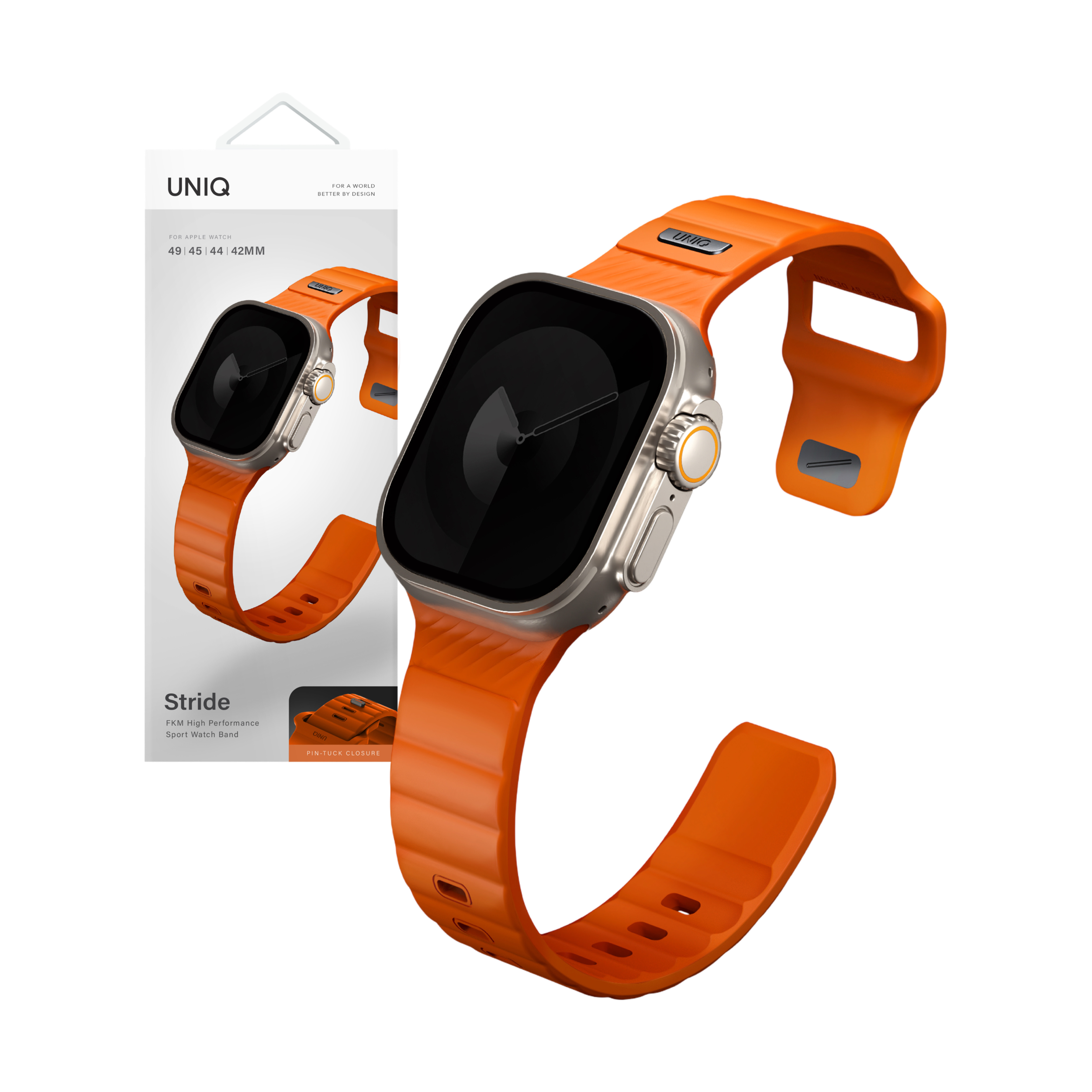 UNIQ Apple Watch 44/45/46/49mm Stride 防水FKM橡膠不鏽鋼錶帶