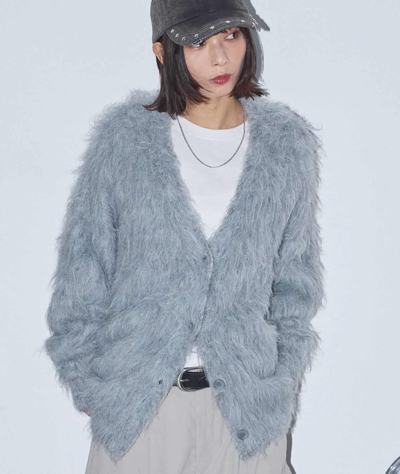 【預購】JN122406 Anchor Smith 馬海毛蓬鬆針織寬鬆V領開襟外套