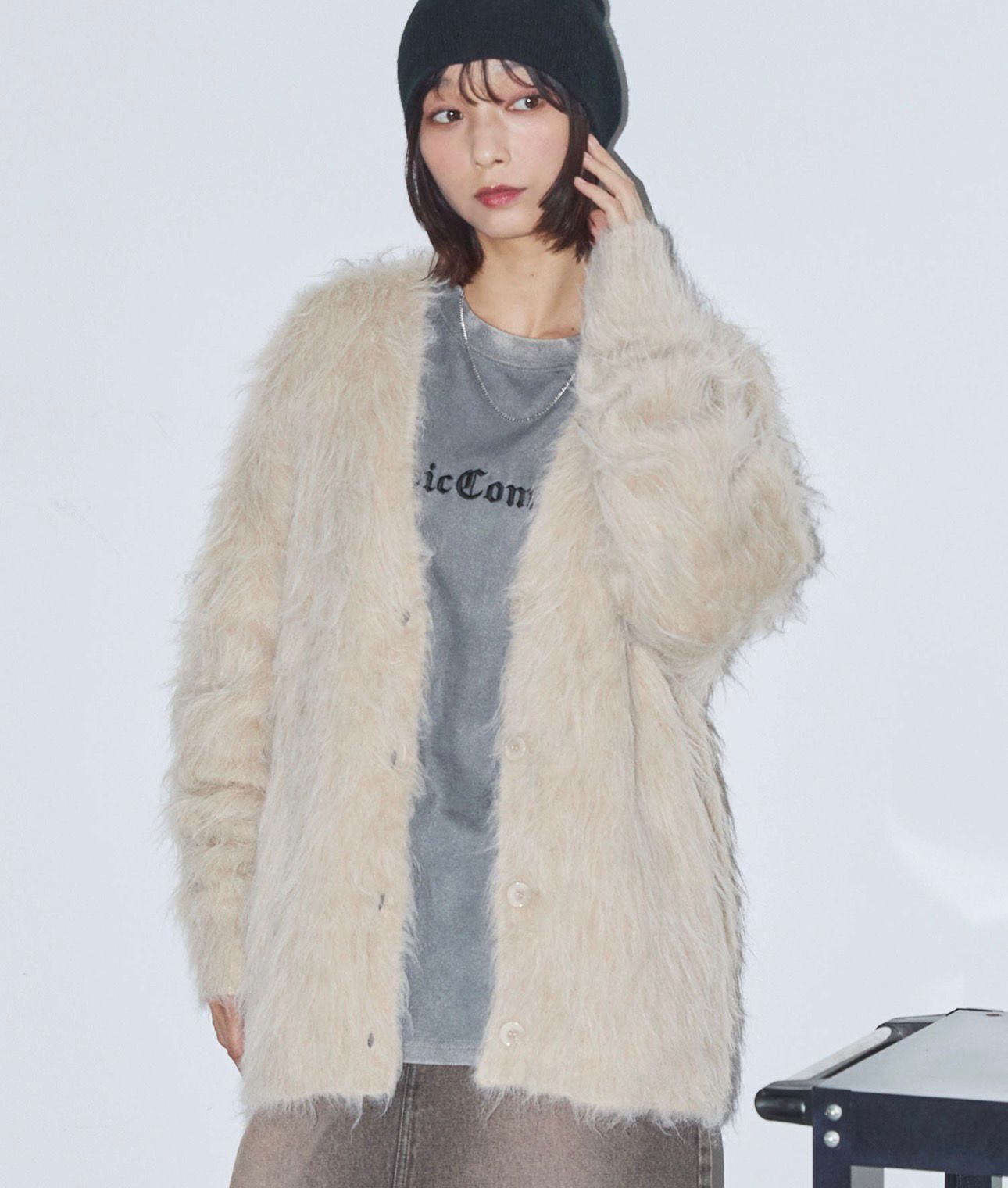 【預購】JN122406 Anchor Smith 馬海毛蓬鬆針織寬鬆V領開襟外套