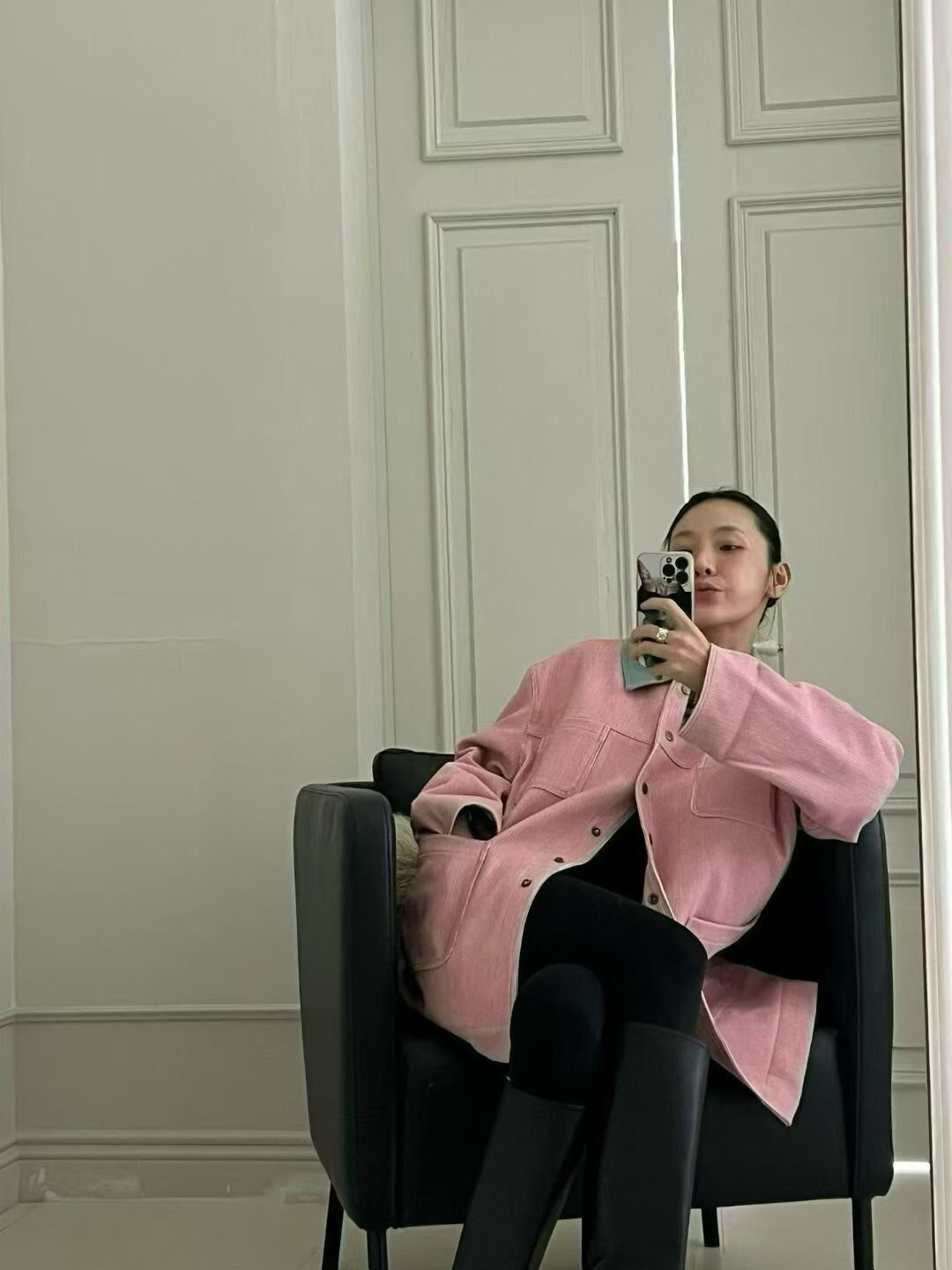 格紋配色翻領口袋造型巴恩風外套 / 2色