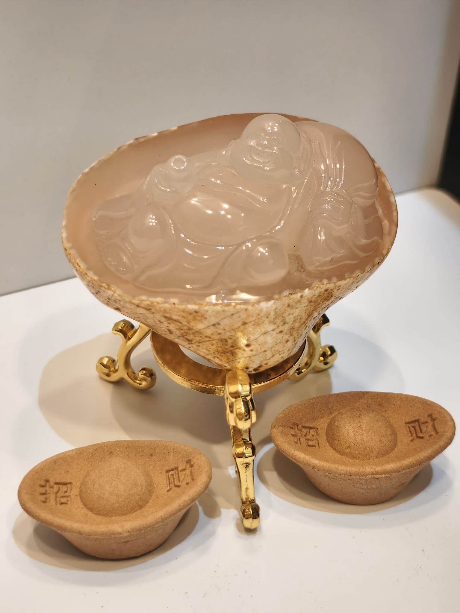 0102CYST13-水晶CS-大師傅雕刻瑪瑙笑口佛 (已開光) 送招財元寶香一罐(約20粒) [一物一圖] (A13)