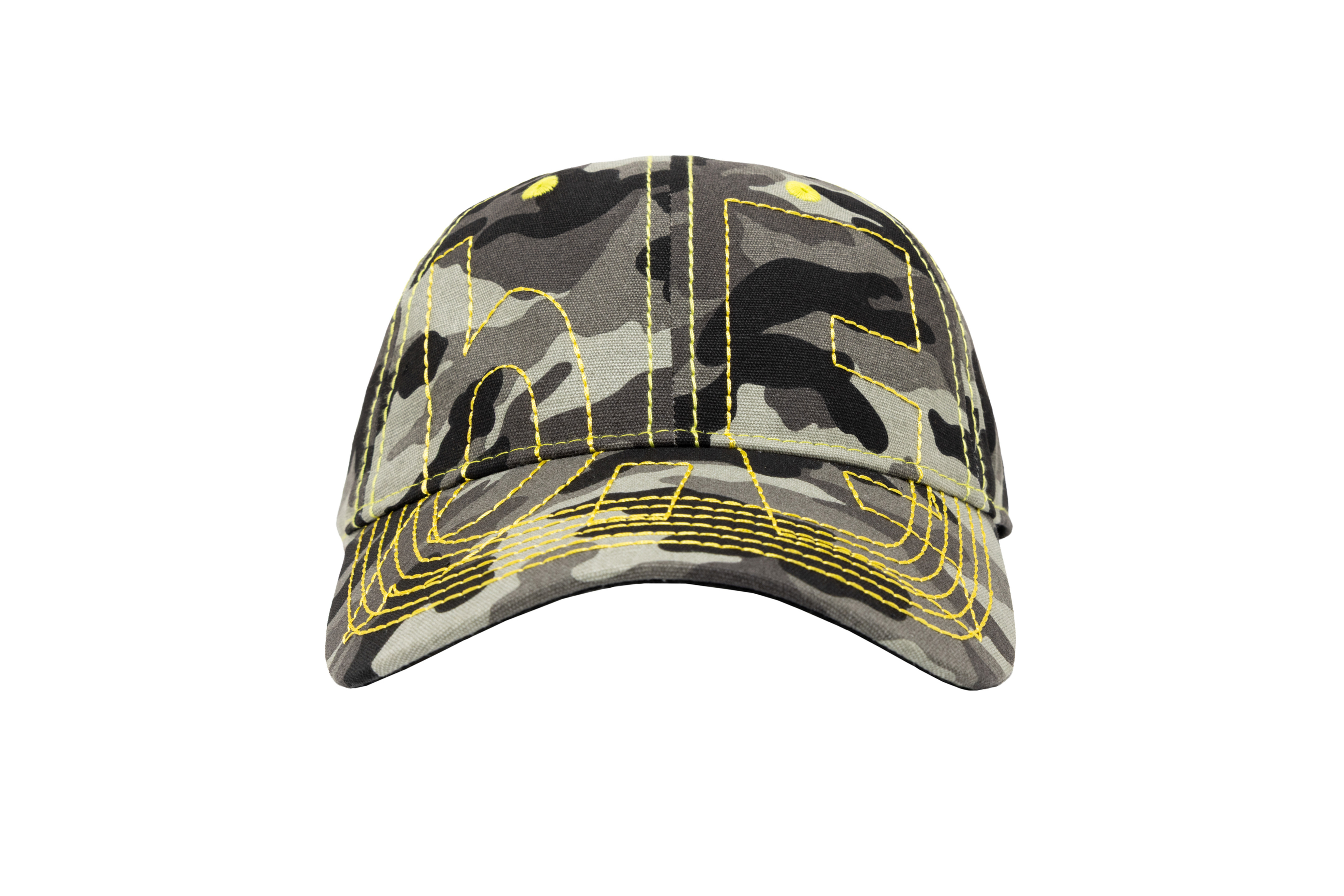 b.Eautiful "Vapor 6 Panel Hat" (Dark Grey Camo / Yellow)