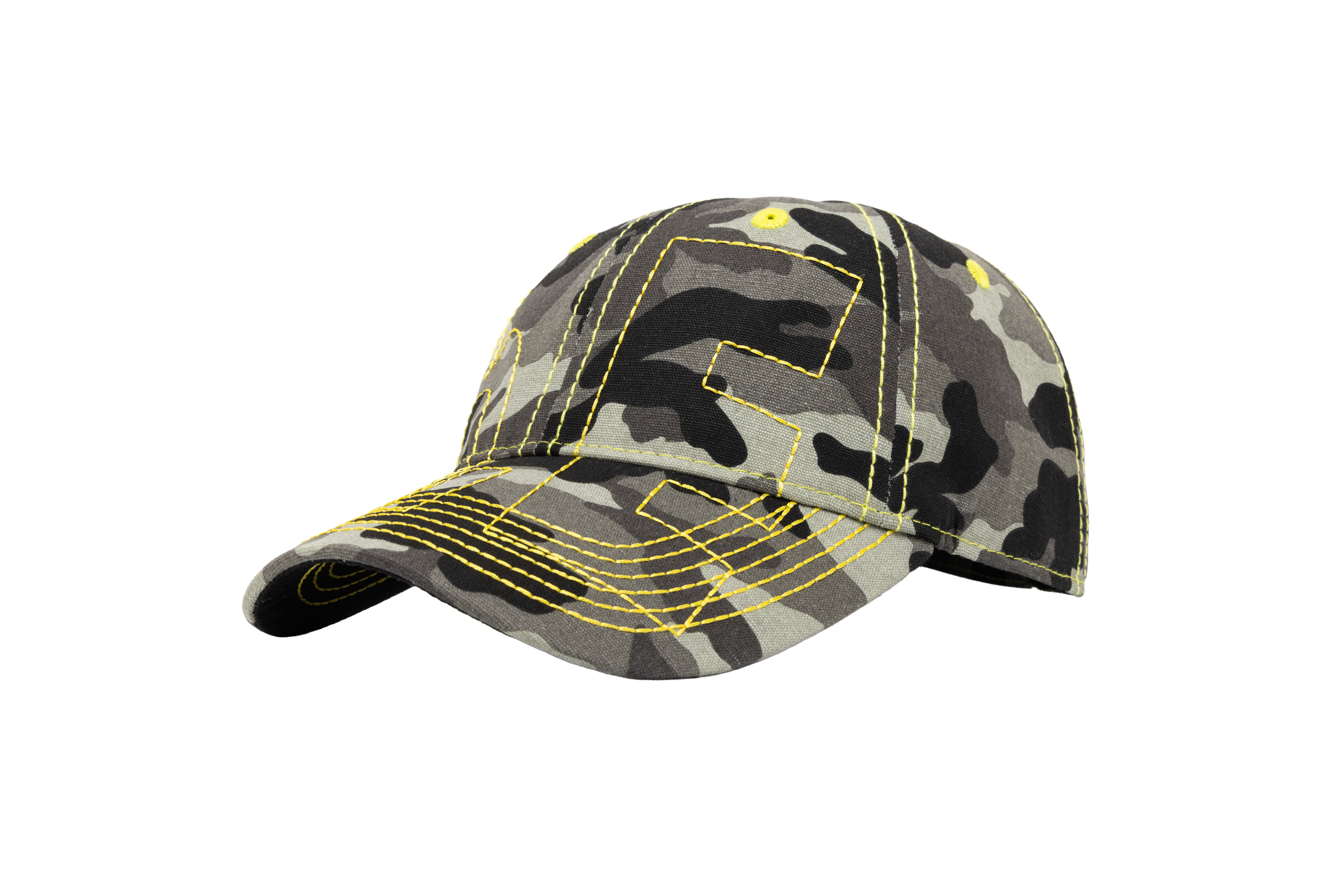 b.Eautiful "Vapor 6 Panel Hat" (Dark Grey Camo / Yellow)