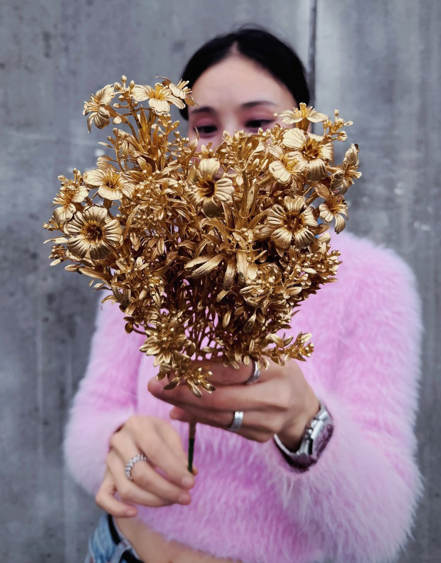 金色擬真月見草（帶花朵）