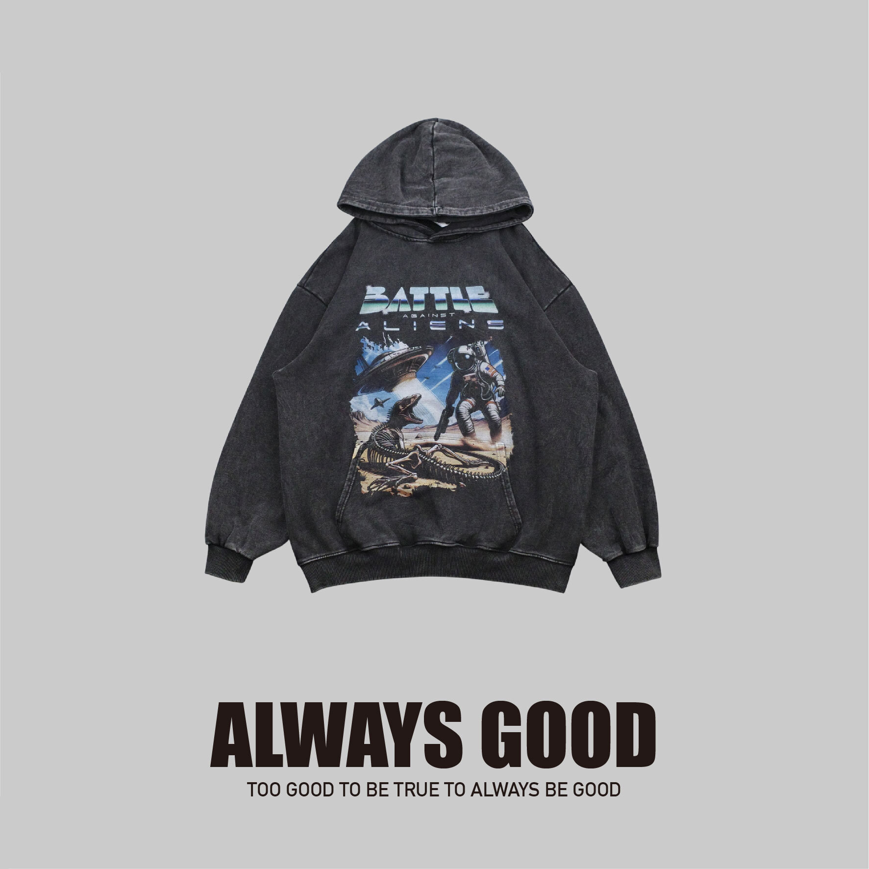 『Always_Good』恐龍大戰外星人 水洗 印花 帽TEE