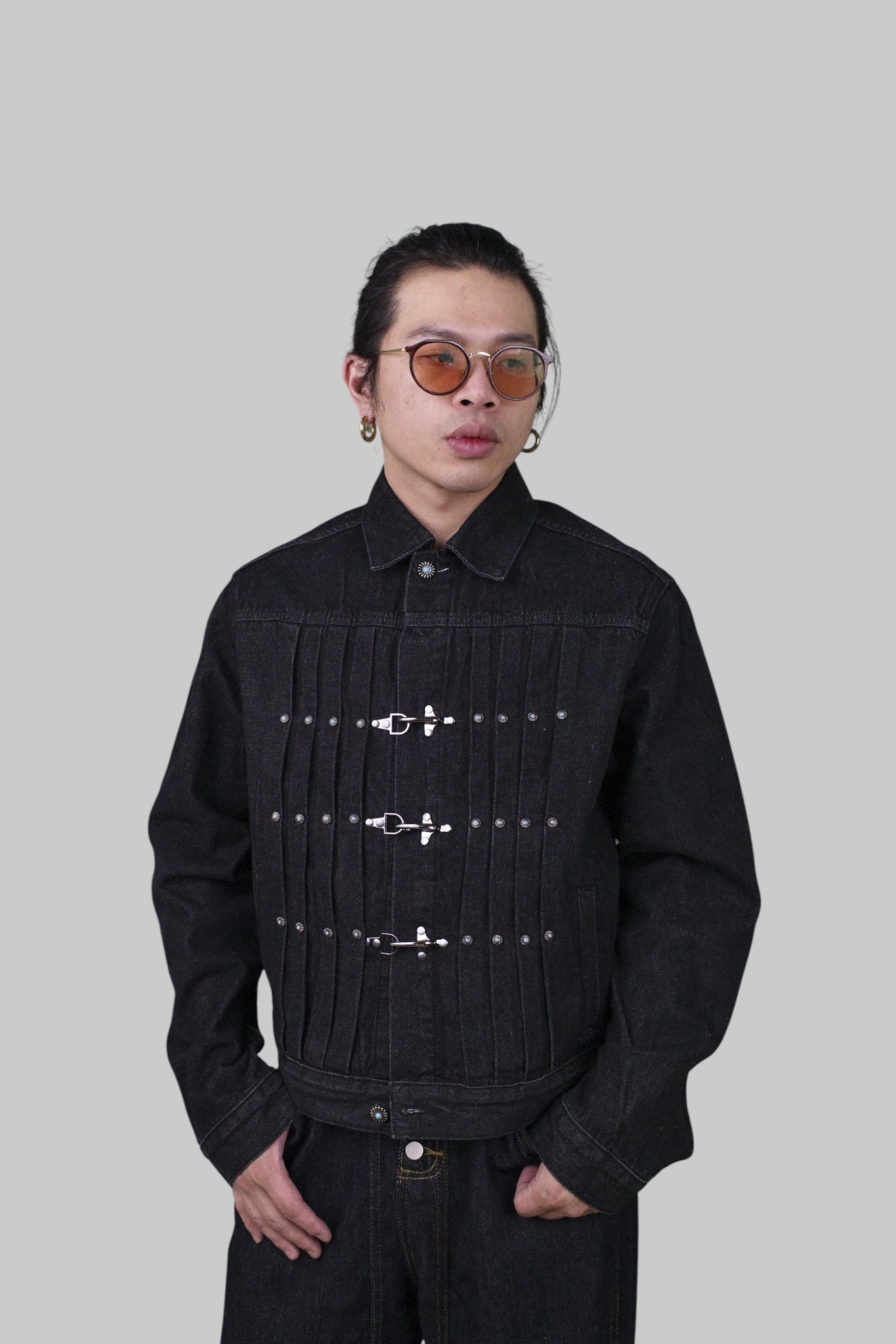 『Always_Good』寶石 皺褶 消防扣 單寧 短版 外套