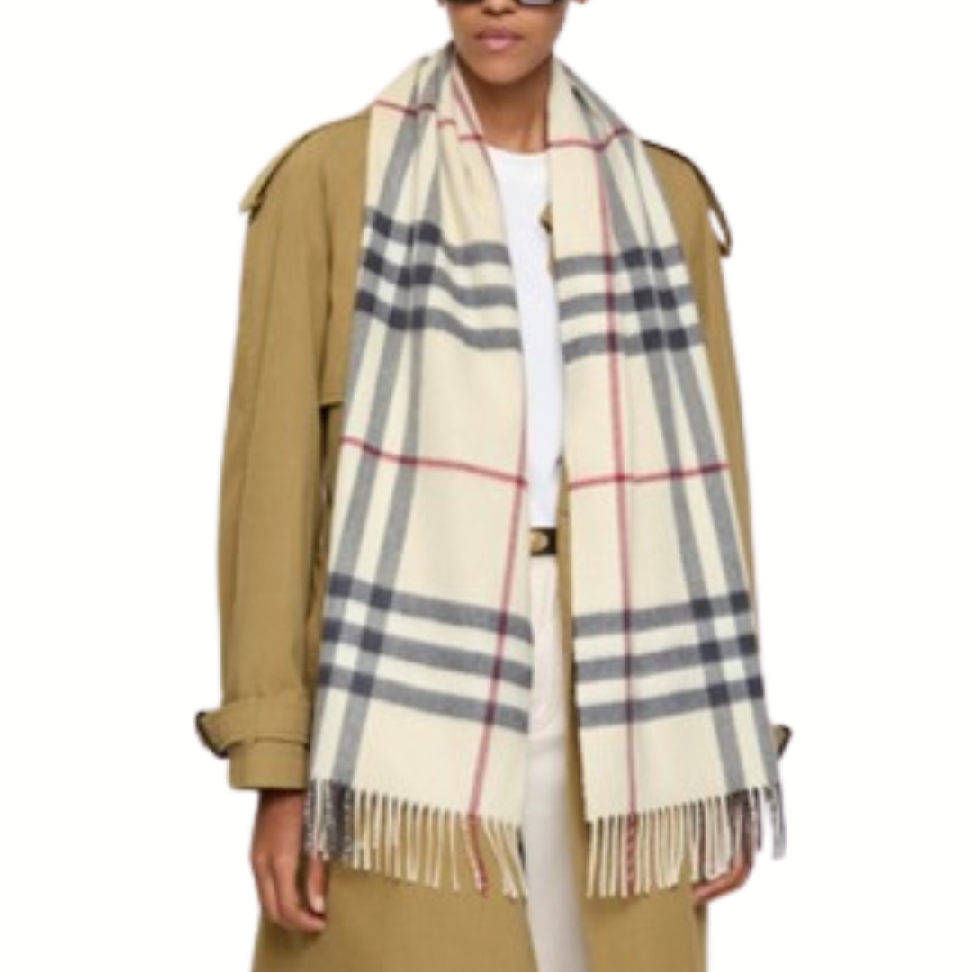 1FF0101-032 BURBERRY Check Cashmere Scarf Stone (SS26) #8077884 (F-EU-E)