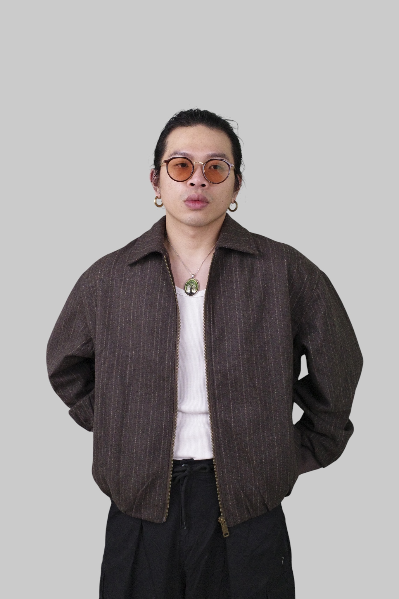 『Always_Good』直條紋 字母刺繡 短版 翻領 外套