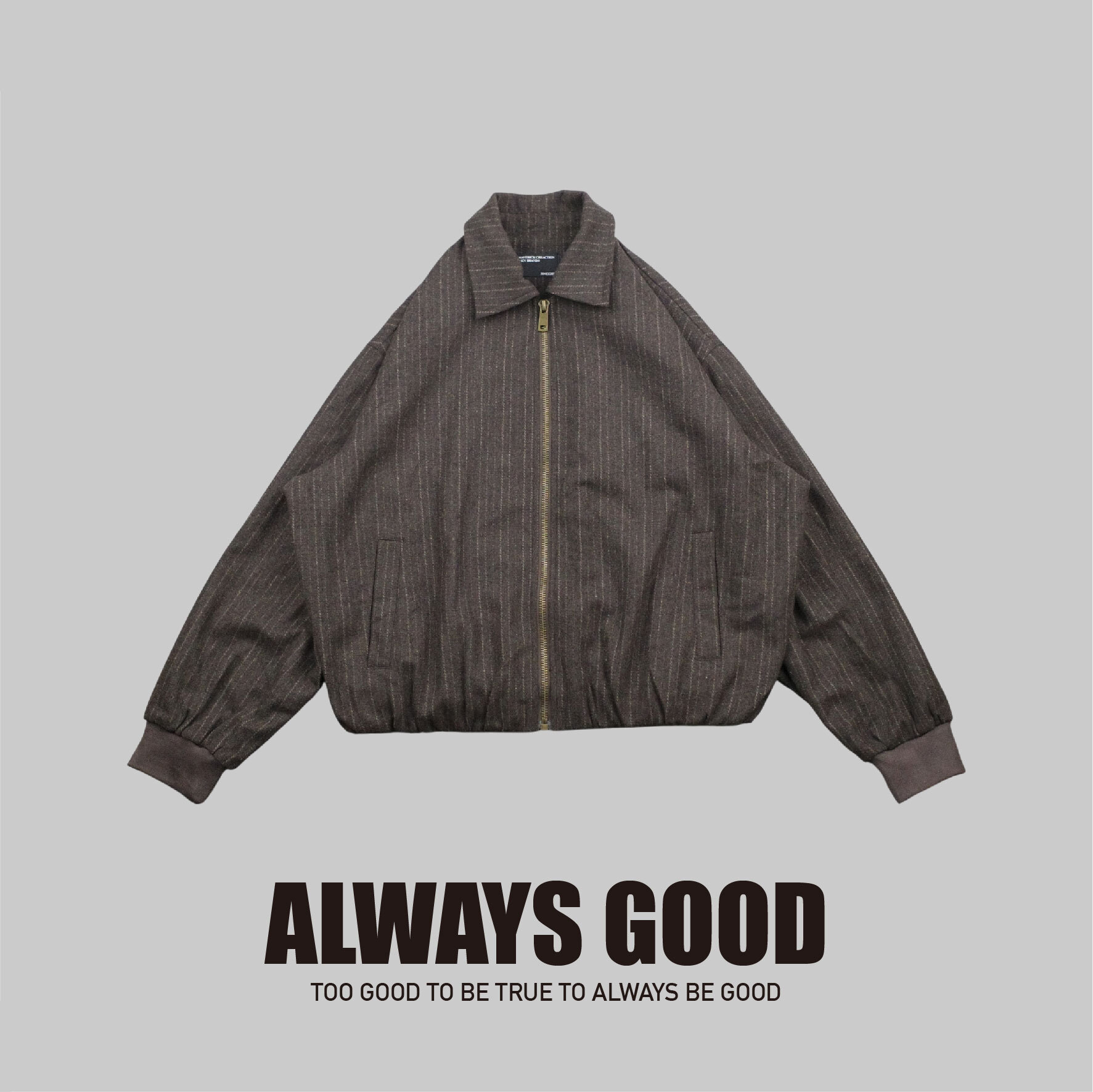『Always_Good』直條紋 字母刺繡 短版 翻領 外套