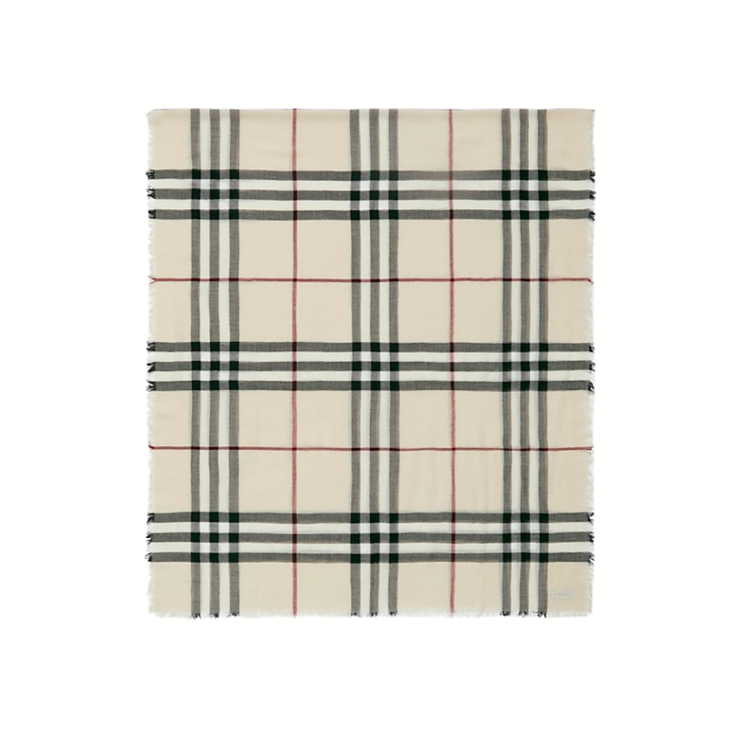1FF0101-034 BURBERRY Wide Check Wool Scarf Stone (SS26) #8090720 (F-EU-E)