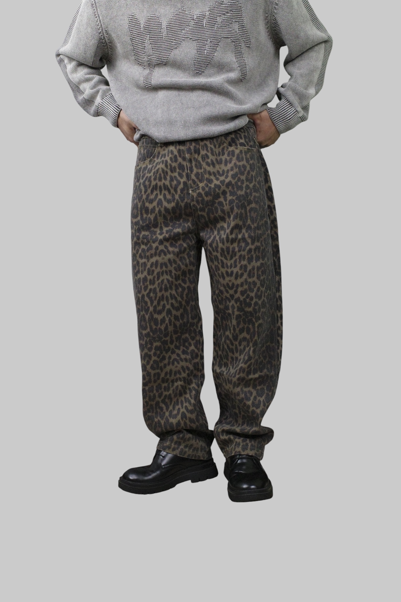 『Always_Good』滿版豹紋 直筒 工裝 長褲