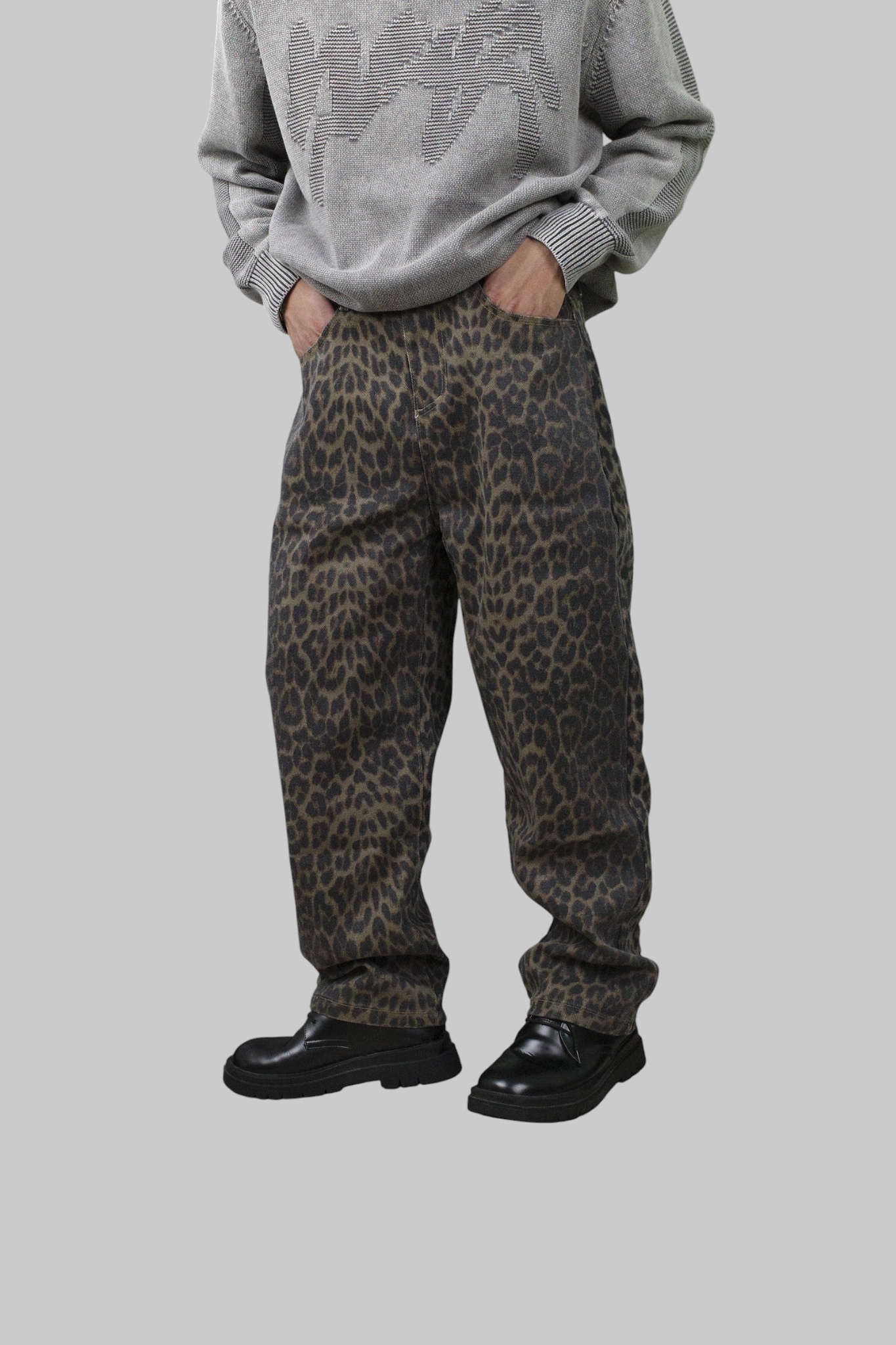 『Always_Good』滿版豹紋 直筒 工裝 長褲
