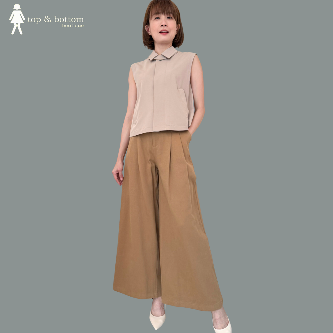 BUTTON PLEATS BACK COLLARED BLOUSE