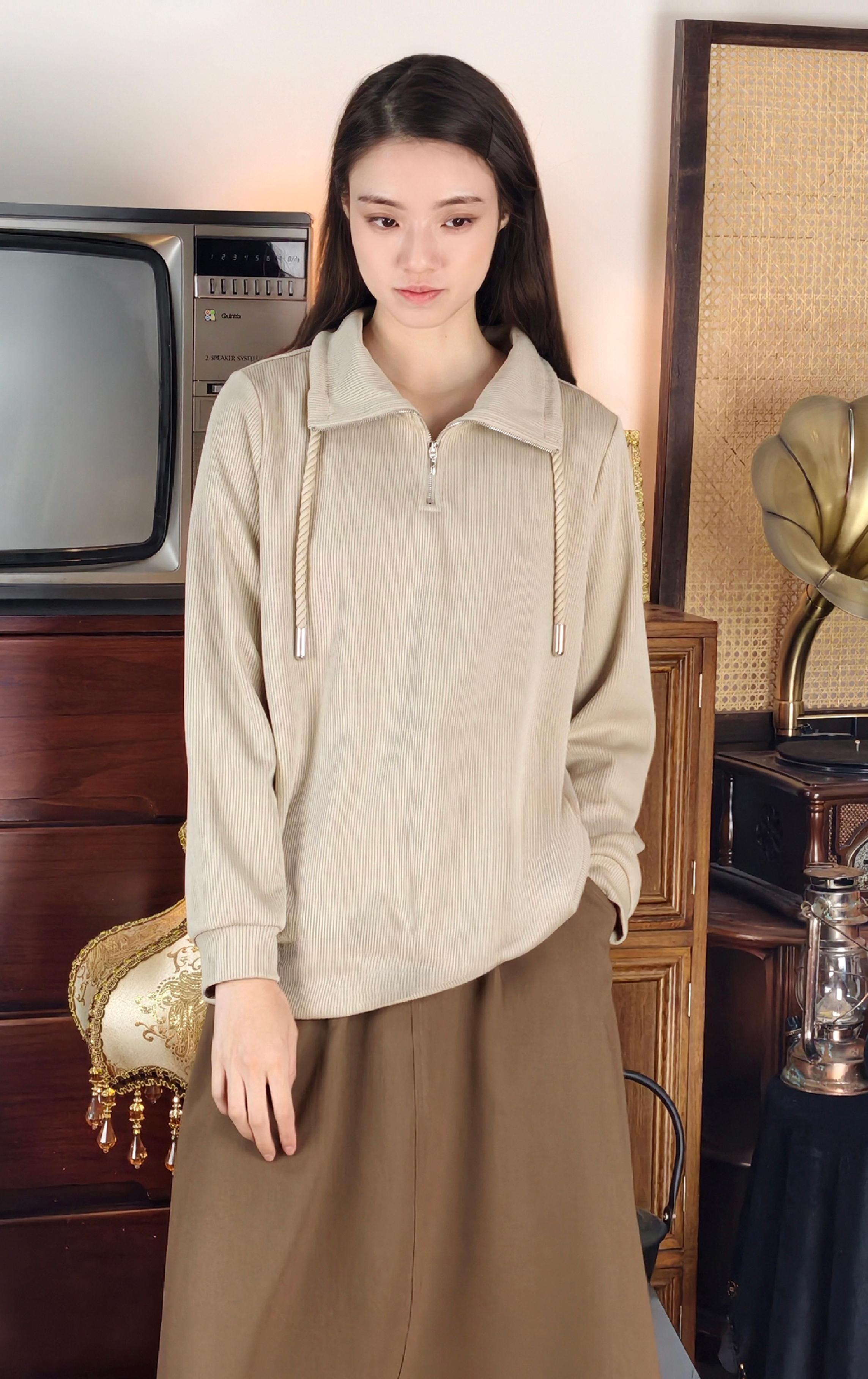 紐花繩反領上衣 LT0350