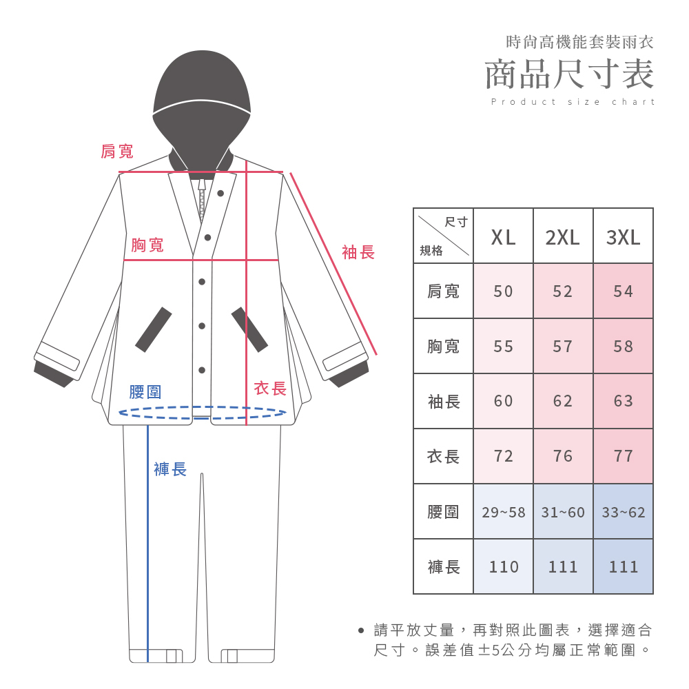 雨之情時尚高機能套裝雨衣_二件式雨衣,3種尺寸,2個顏色,依照身高挑選尺寸