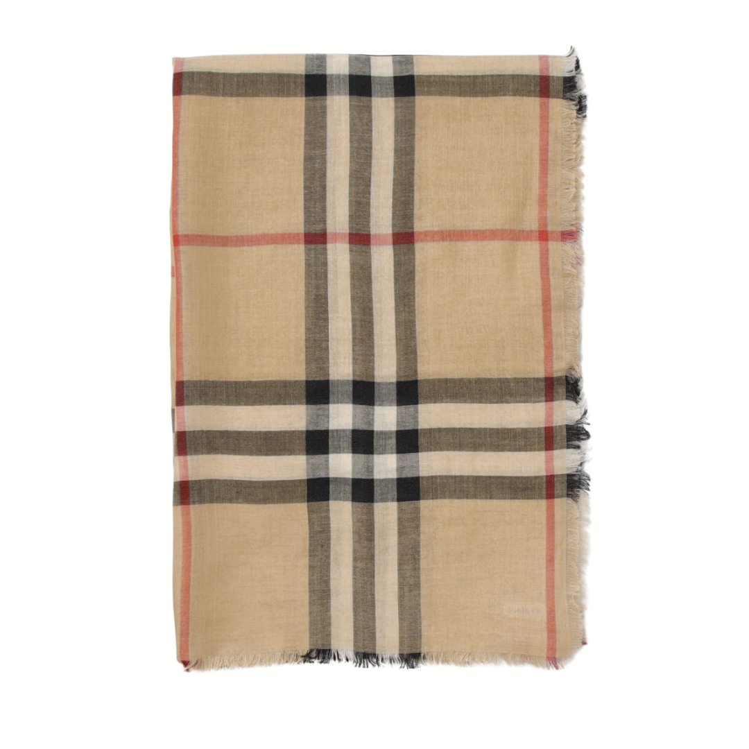 1FF0101-036 BURBERRY Wide Check Wool Scarf Sand/Lichen (SS26) #8097026 (F-EU-E)