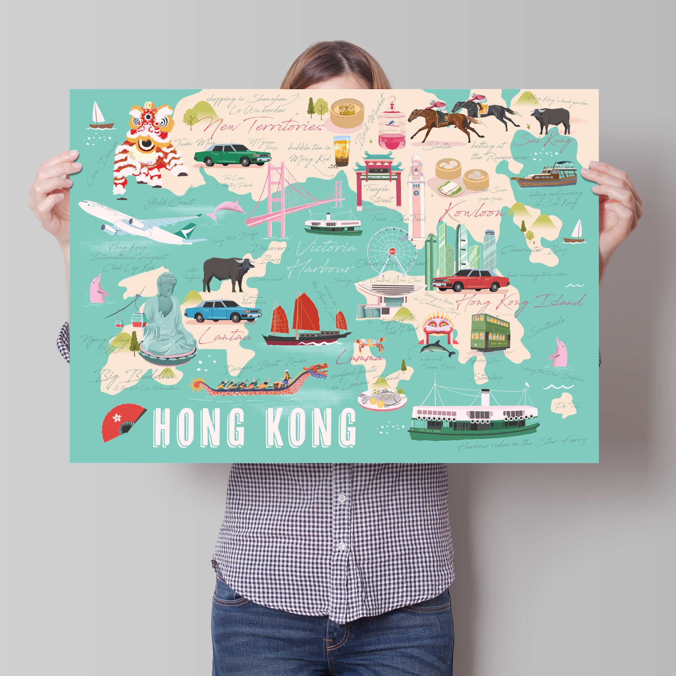 BISCUITMOON DESIGNS 茶巾單條裝 - 香港地圖