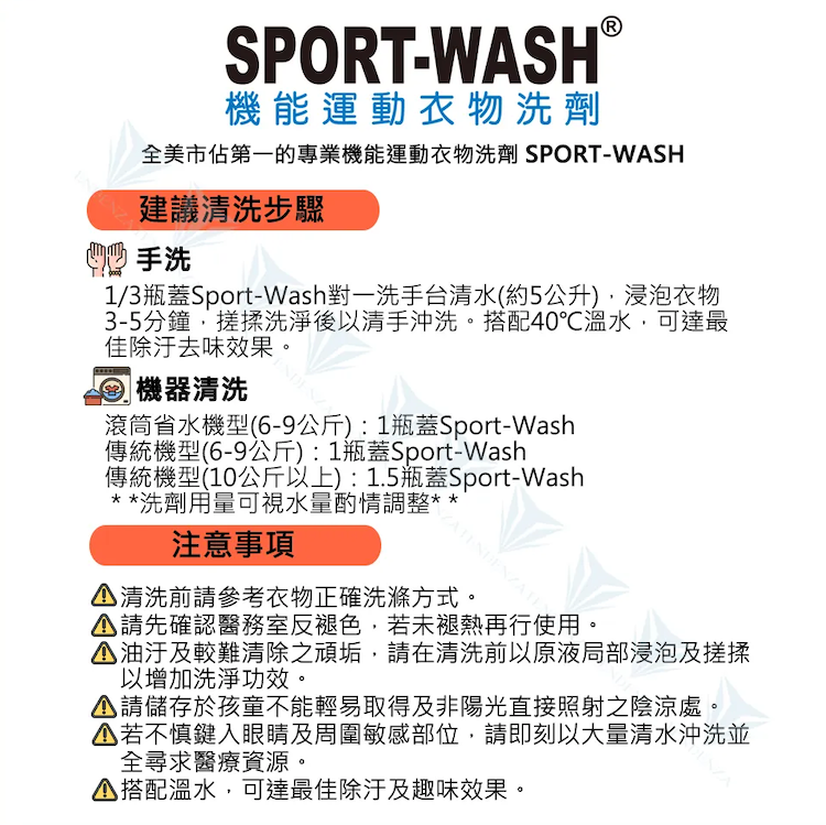 *【ATSKO】SPORT-WASH 專業機能衣物環保洗劑_1000ml