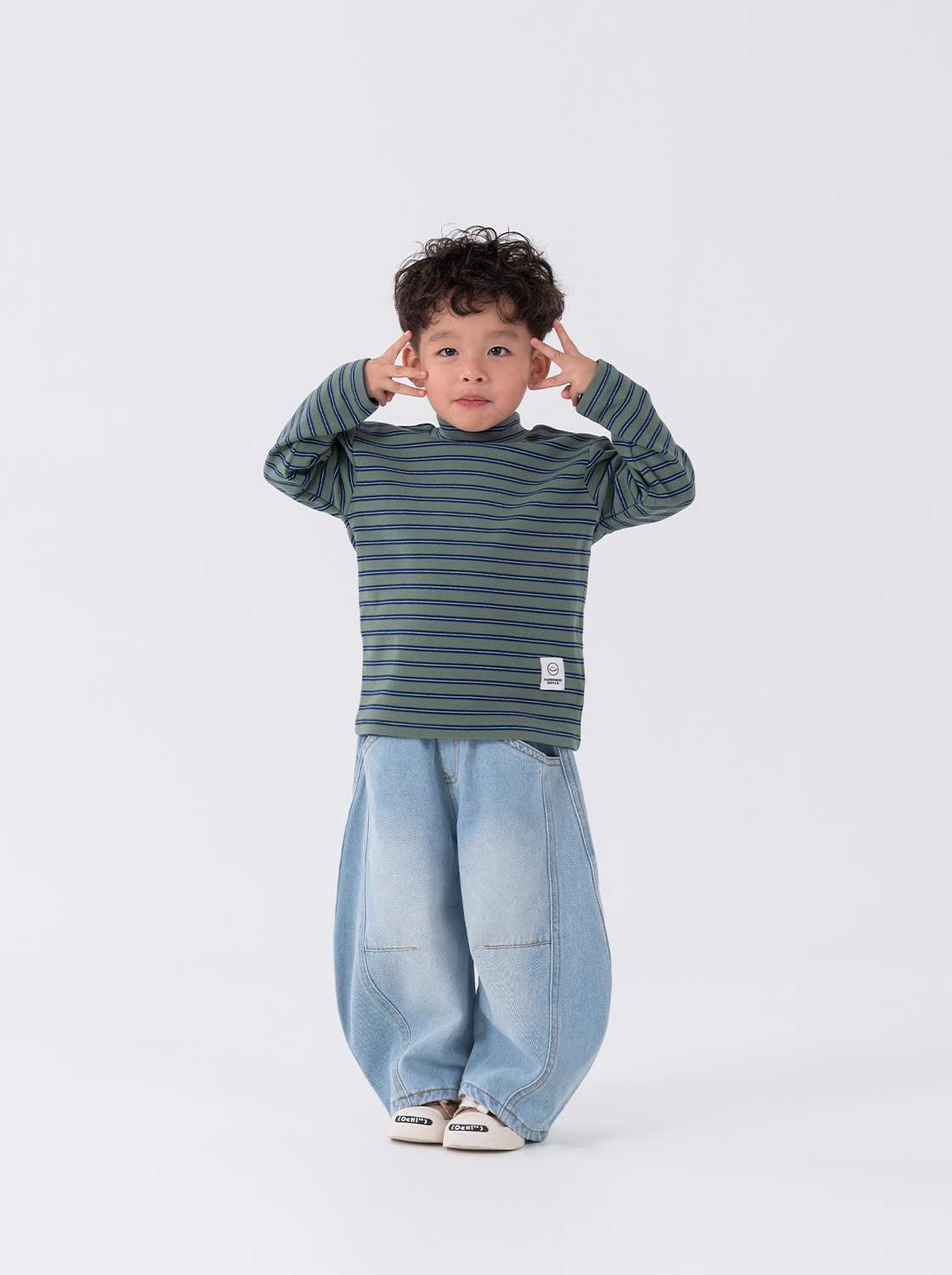 【期間限定】彩條半高領加絨上衣【童裝】