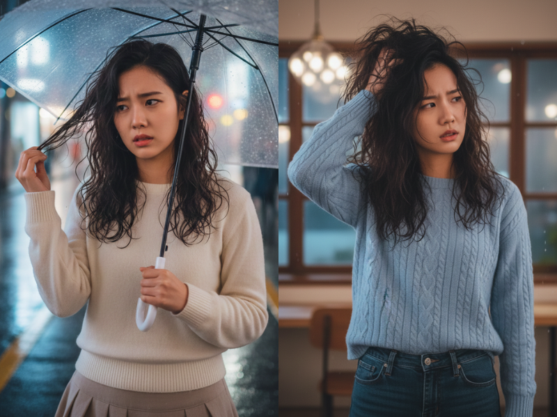 天氣潮濕時頭髮容易毛躁亂翹，乾燥時又會因為靜電而炸毛