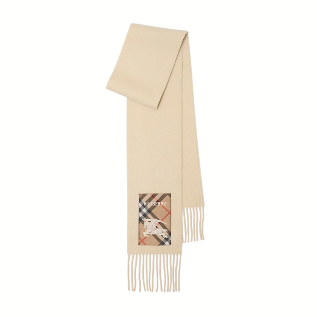 1FF0101-038 BURBERRY Check Label Cashmere Scarf Nutmeg (SS26) #8103995 (F-EU-E)