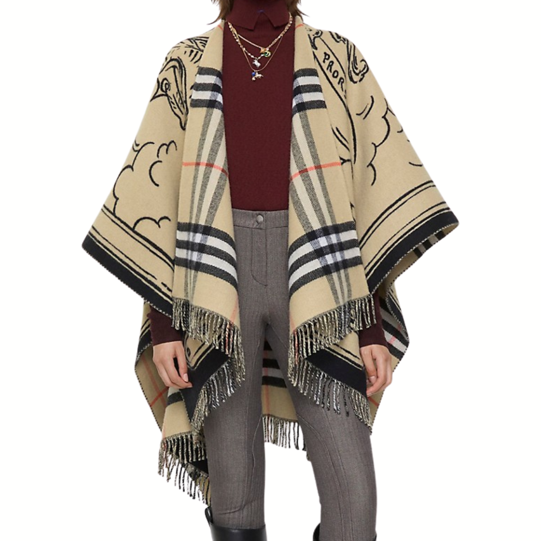 1FF0101-039 BURBERRY Stormy Knight Wool Cape Sand (SS26) #8109626 (C-EU-E)