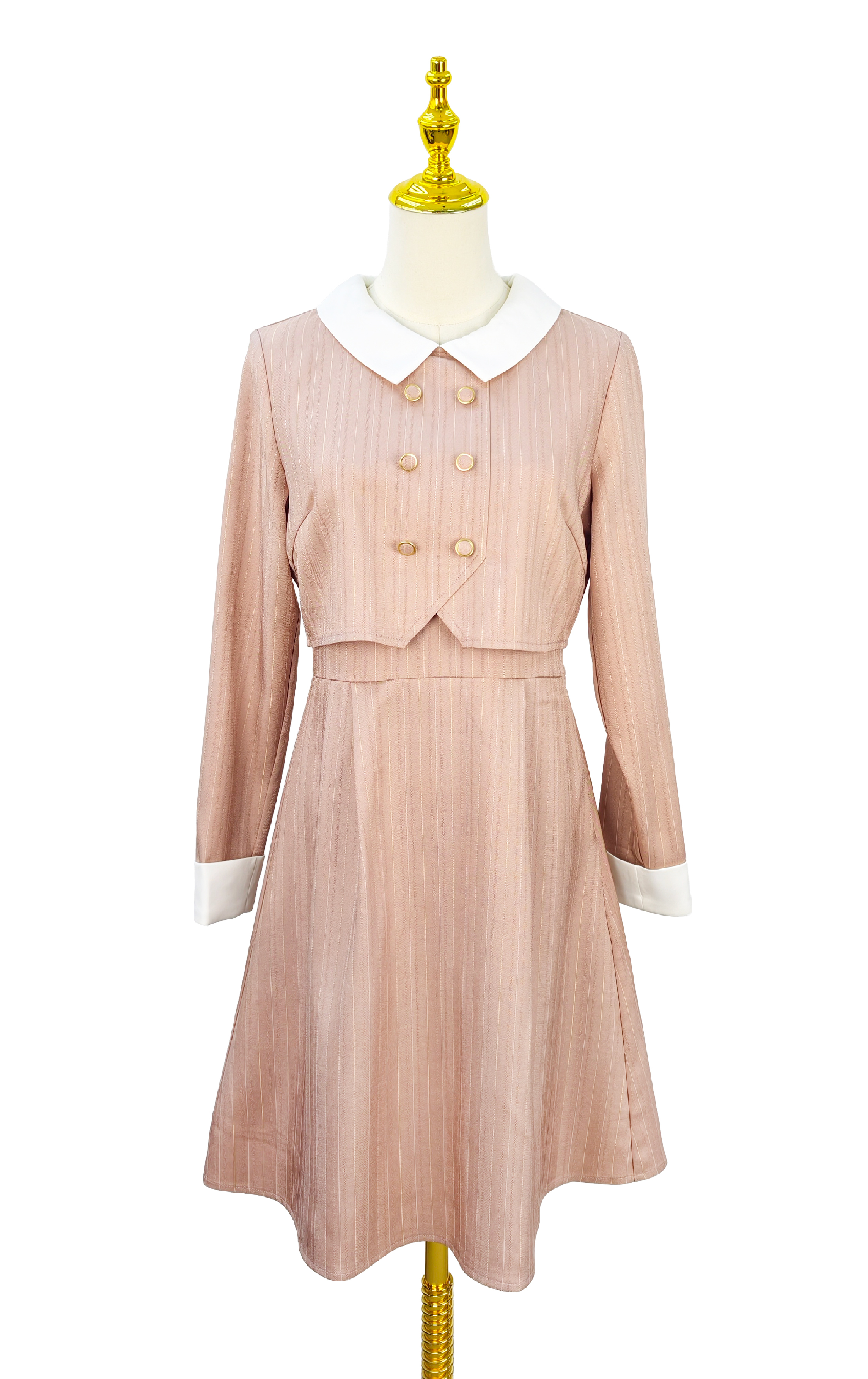 條紋雙排釦連身裙 OP0599