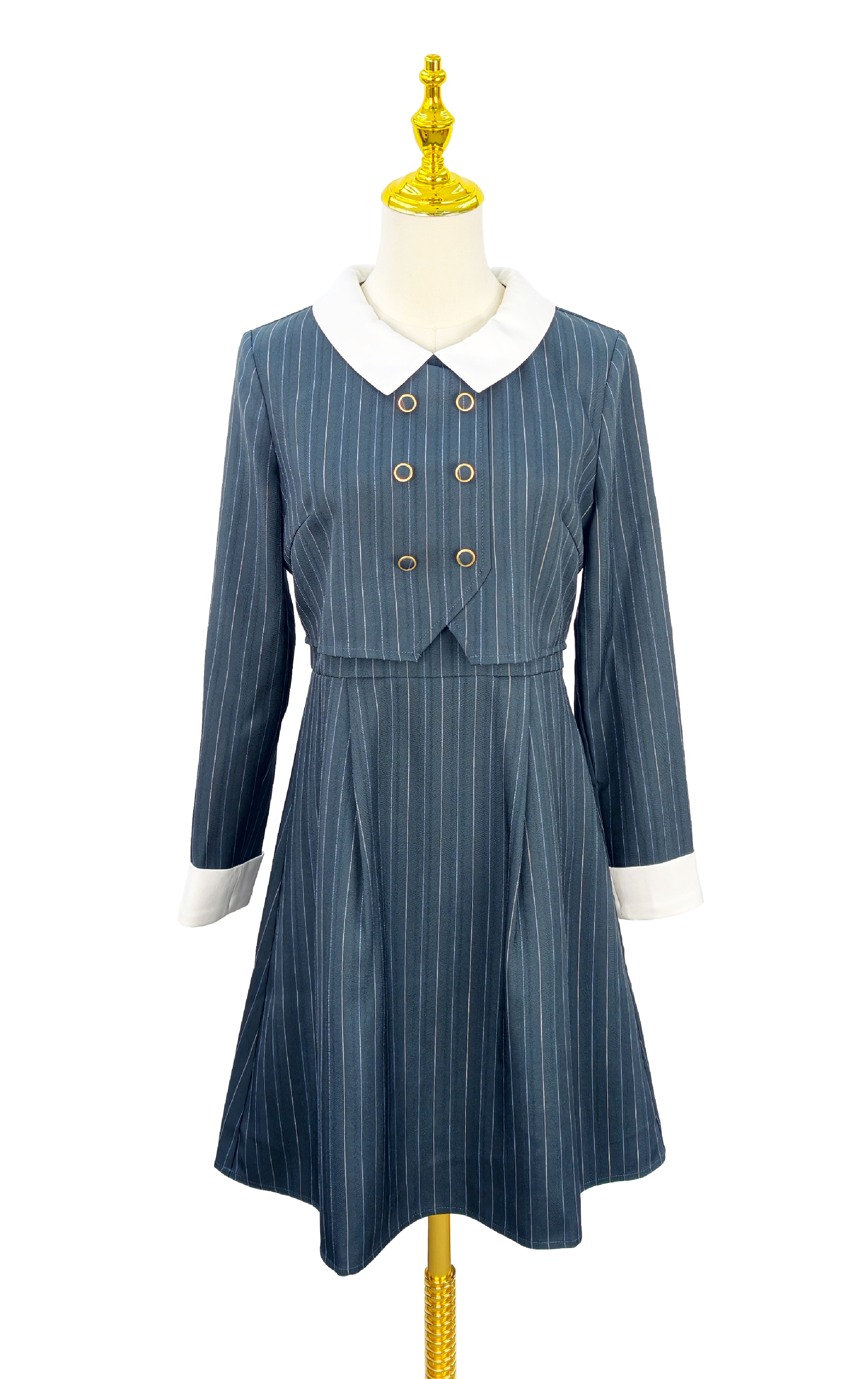 條紋雙排釦連身裙 OP0599