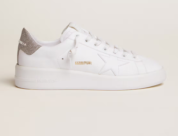 1FF0101-080 GOLDEN GOOSE Women's Purestar Sneakers With Glittery Silver Heel Tab (SS26) #GWF00197.F000538.80185 (S-EU-E)