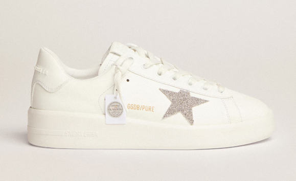 1FF0101-081 GOLDEN GOOSE Women’s Purestar In White Leather With Silver Swarovski Crystal Star (SS26) #GWF00197.F002789.80185 (S-EU-E)