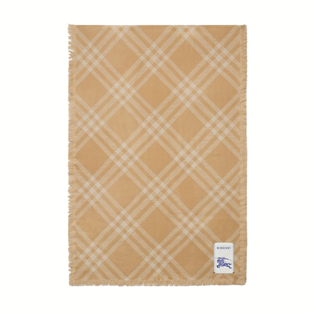 1FF0101-042 BURBERRY Wide Check Wool Silk Scarf Sand/Ecru (SS26) #8112462 (F-EU-E)