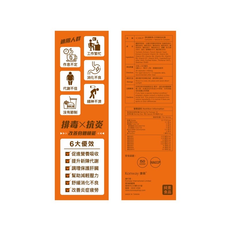 薑黃：每日1粒 = 每星期做咗3次60分鐘運動咁！薑黃素＋維他命B雜（30粒。一個月份量）