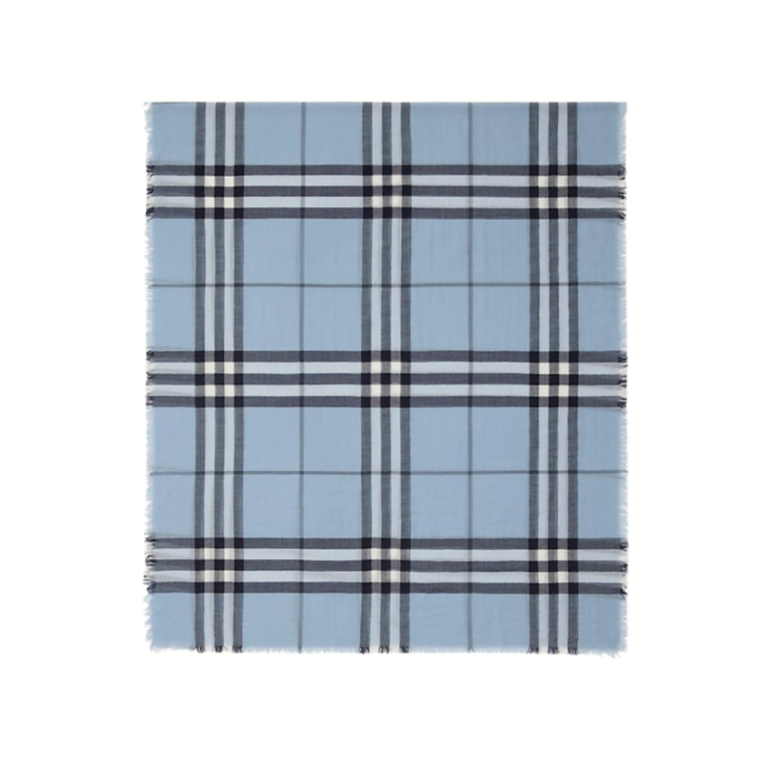 1FF0101-043 BURBERRY Wide Check Wool Scarf Bank Blue (SS26) #8112465 (F-EU-E)