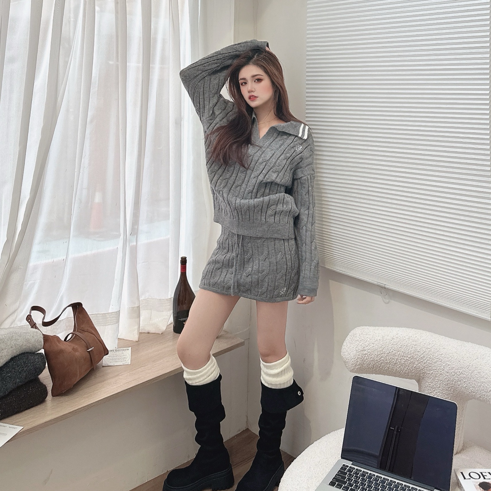 學院風麻花針織套裝/二色