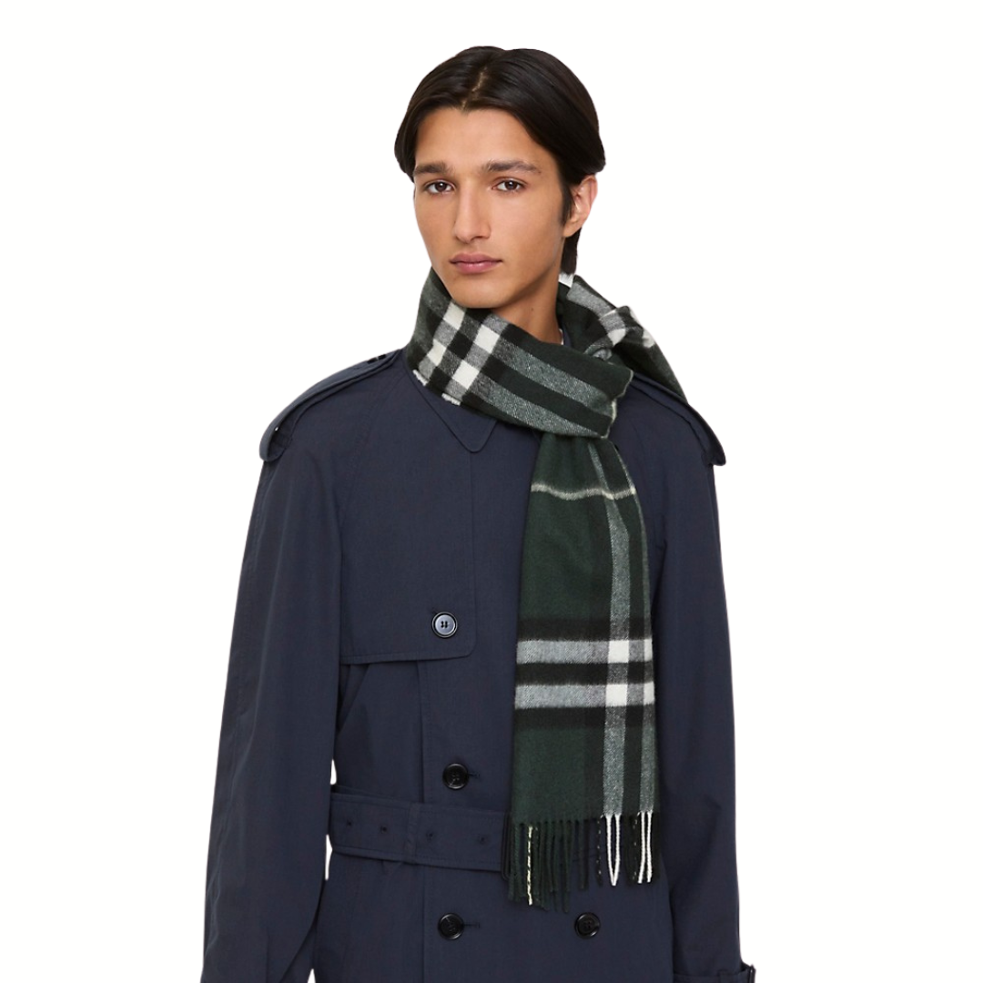 1FF0101-044 BURBERRY Check Cashmere Scarf Anchor Green (SS26) #8112629 (F-EU-E)