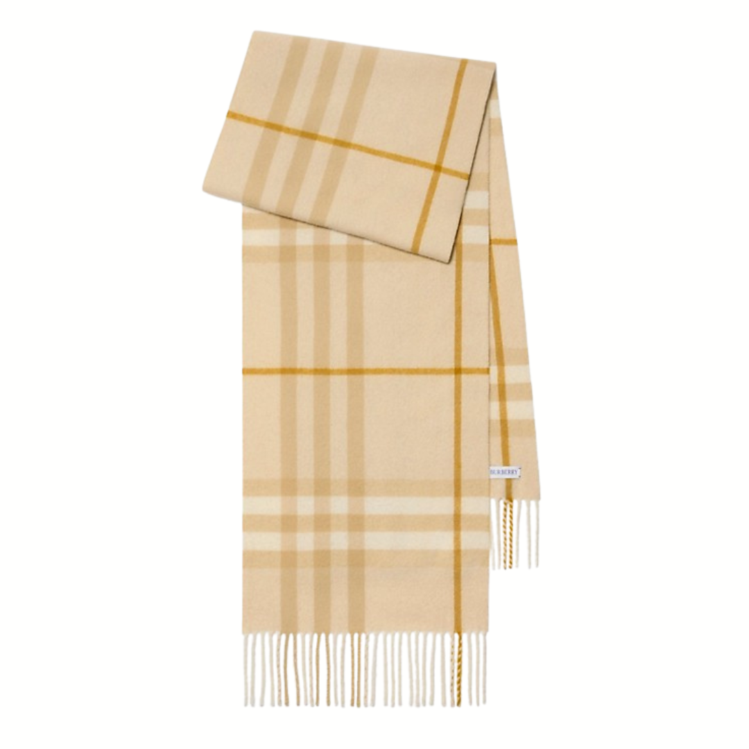 1FF0101-045 BURBERRY Check Cashmere Scarf White Denim (SS26) #8112632 (F-EU-E)