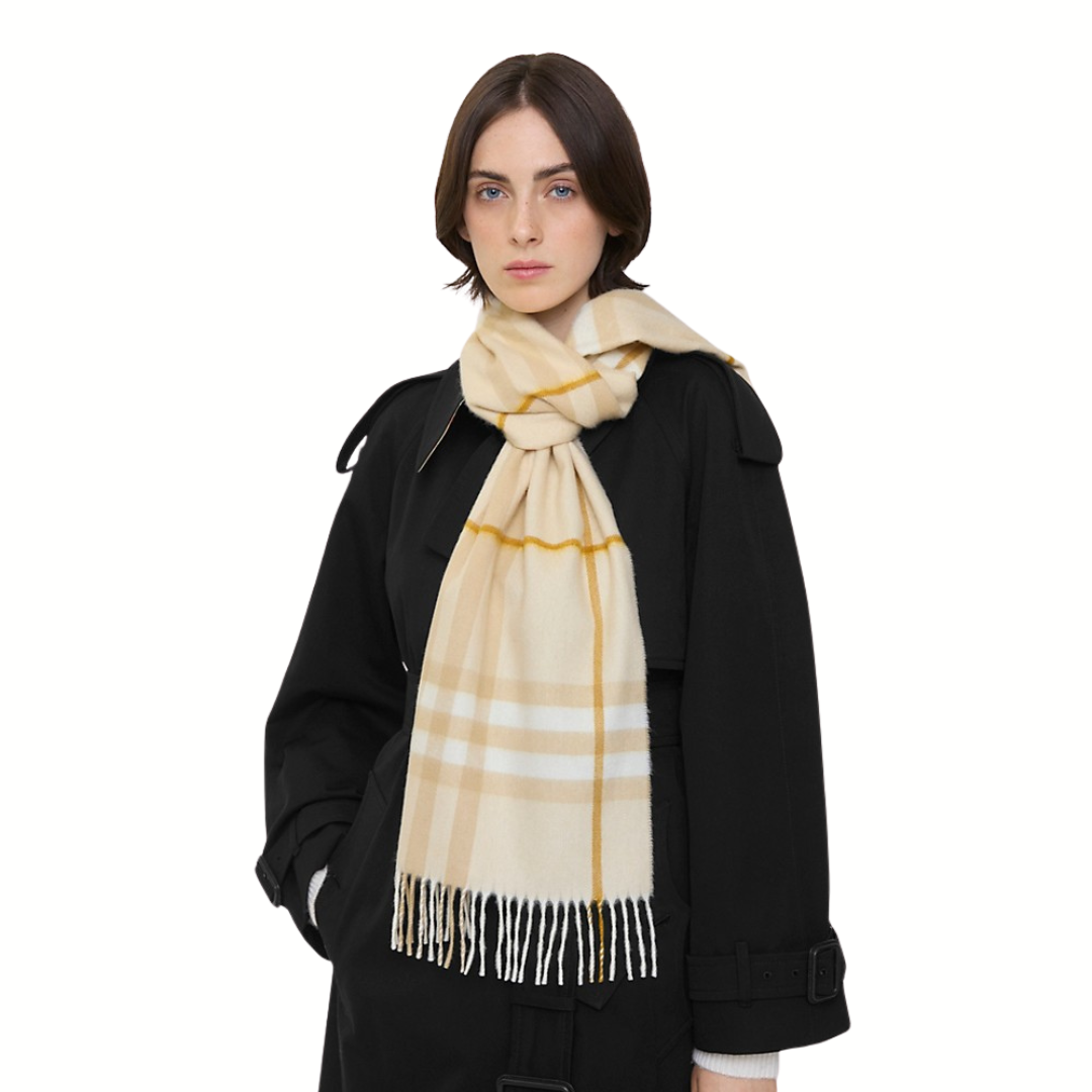 1FF0101-045 BURBERRY Check Cashmere Scarf White Denim (SS26) #8112632 (F-EU-E)